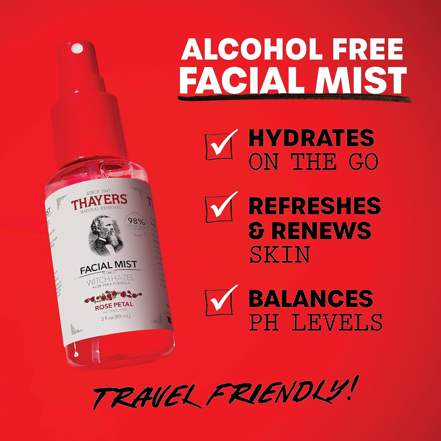 Thayers Alcohol-Free Witch Hazel Facial Mist Toner with Aloe Vera, Rose Petal, Soothing and Hydrating, for All Skin Types, Trial Size, 3 Oz image number 6