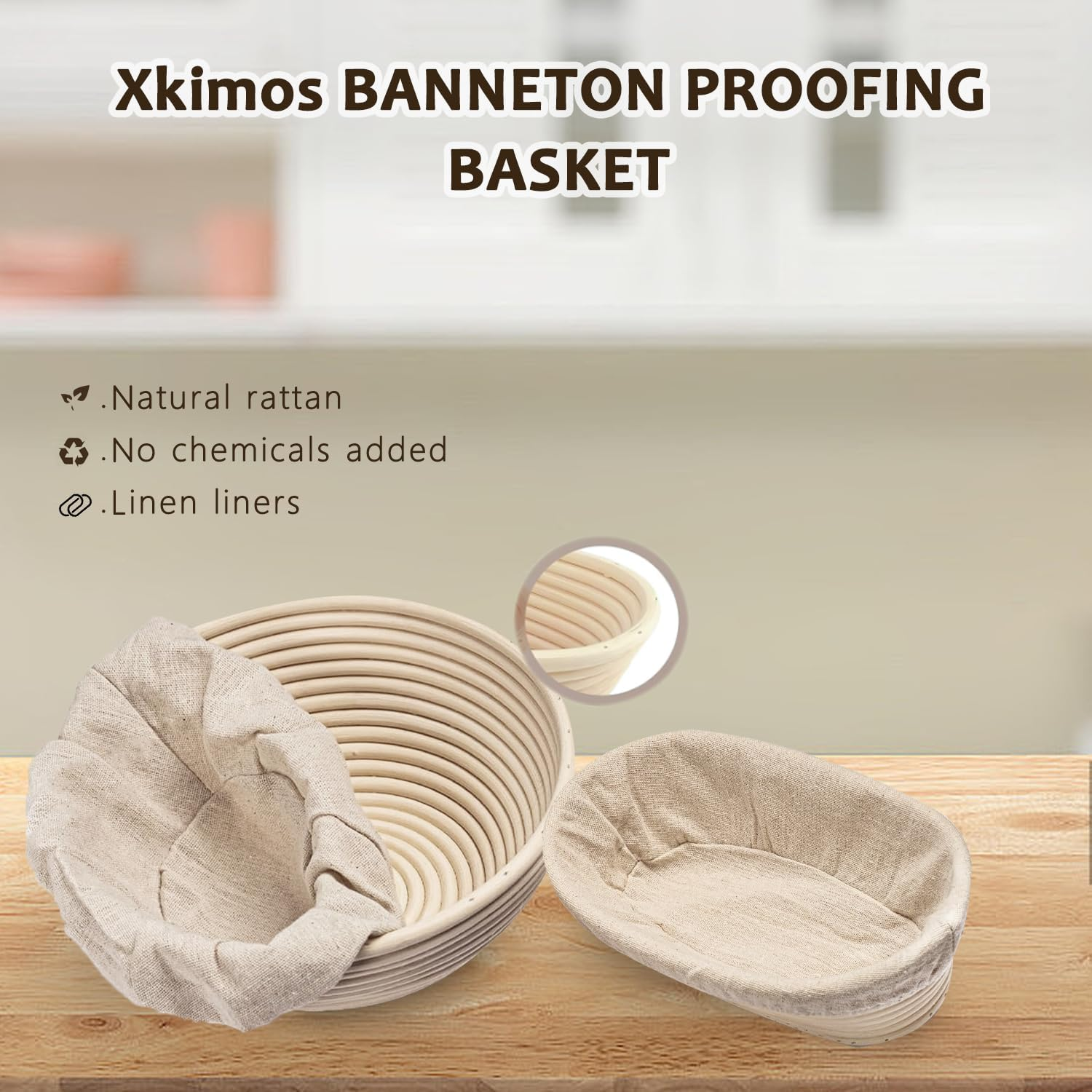 Xkimos Sourdough Starter Kit,14-Piece Set Banneton Proofing Basket with round & Oval Rattan Proofing Baskets,Natural Rattan Bread Proofing Basket,Sourdough Kit with the Necessary Tools. image number 6