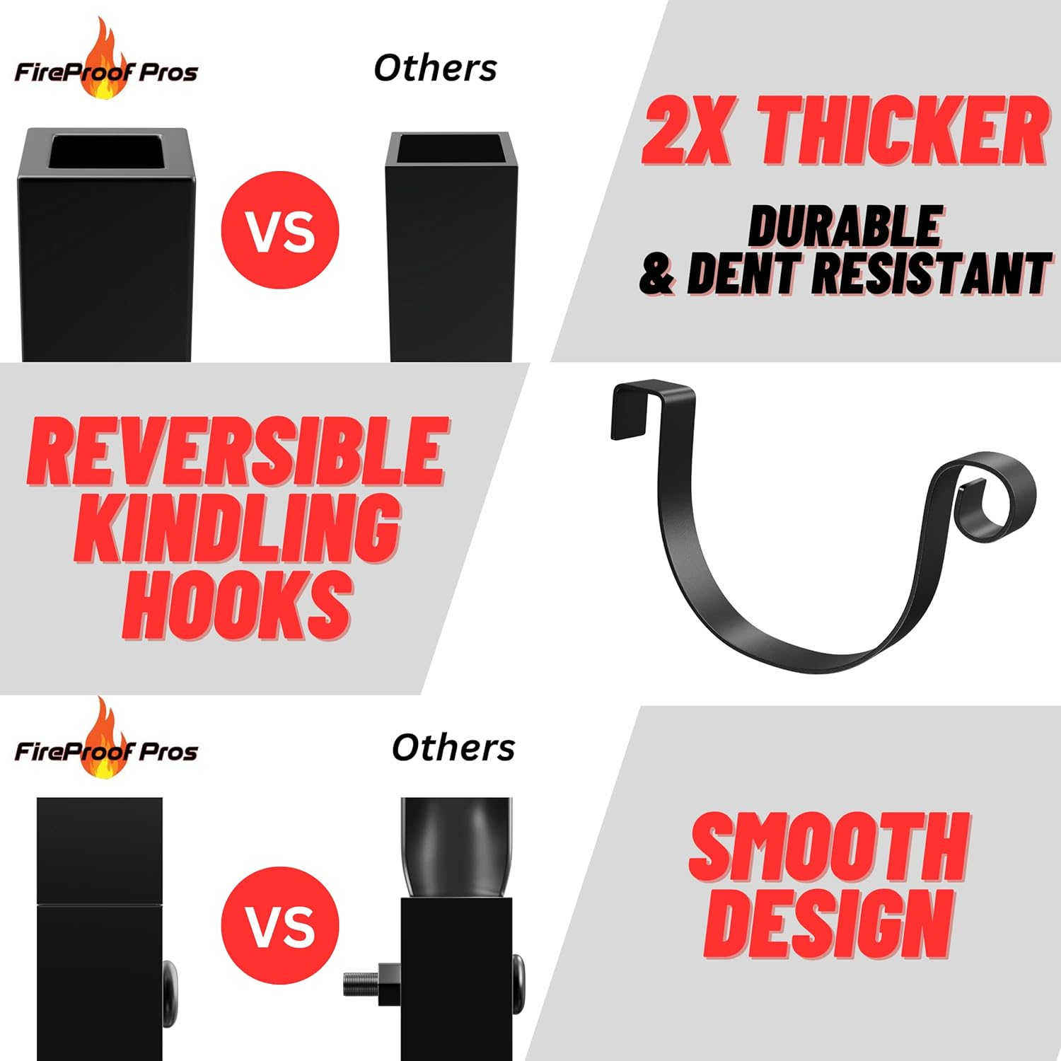 Firewood Racks with Hooks (Black) - Rustic Silver image number 4