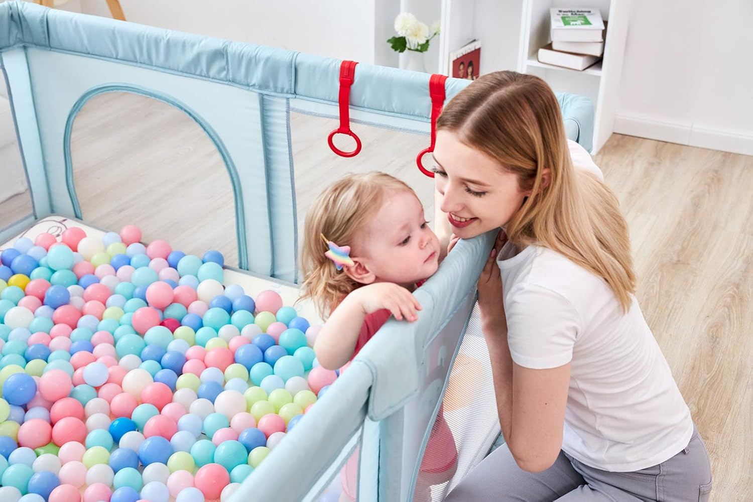 Pandaear 8 PCS Baby Pull up Rings, Toddler Walking Exercise Stand up for Playpen & Crib, Infant Cot Hanging Rings for Kids image number 4