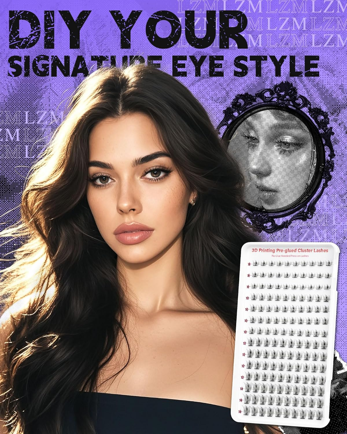 LZM Pre Glued Cluster Lashes Self Adhesive Lashes Clusters Natural with Tweezers No Glue Needed Press-On Eyelashes 8-14Mm Wispy Eyelash Extensions DIY at Home (KLSH41A) image number 4