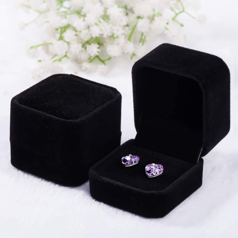 2 Pack Velvet Ring Boxes, Earring Pendant Jewelry Case, Ring Earrings Gift Boxes, Jewellry Display (Black, Ring Box) image number 2