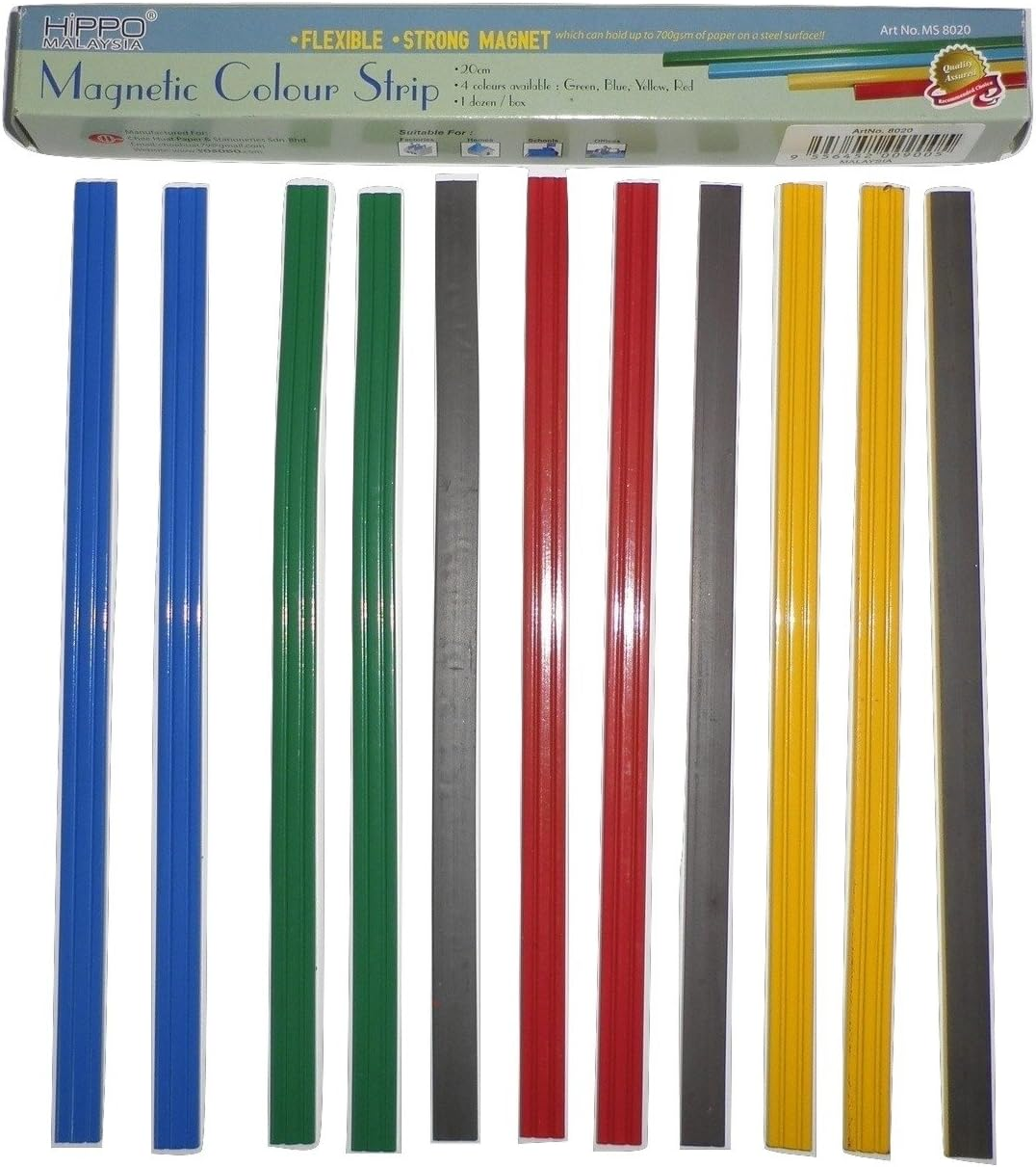 8 Inch Color Magnetic Bar/Strip for Whiteboard, Fridge - Box of 12 Pieces image number 1