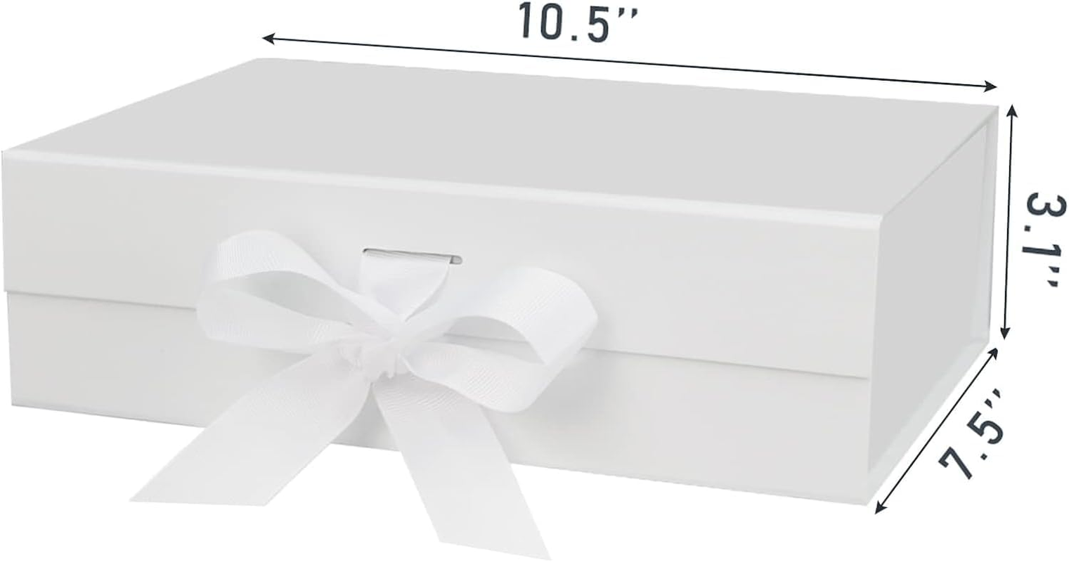 Gift Box with Lid, 3 PCS Collapsible Magnetic Closure Proposal Box with Satin Ribbons, Sturdy Storage Box for Birthdays, Weddings, Christmas (White, 30 X 24 X10Cm) image number 3