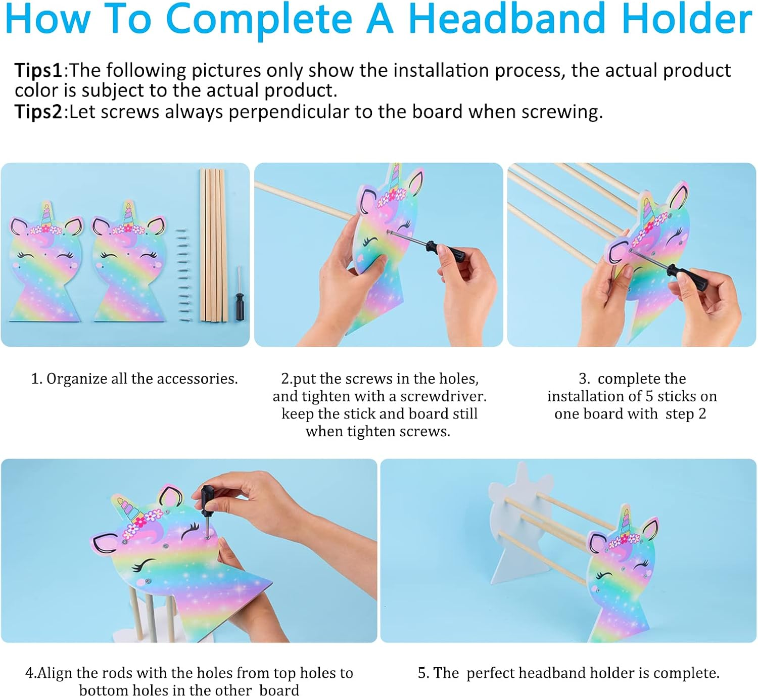 Basumee Girls Headband Holder Organizer Hair Hoop Headband Display Stand Unicorn Hairband Stand Organizer Headband Storage Home Room Decors for Girls, Rainbow image number 6