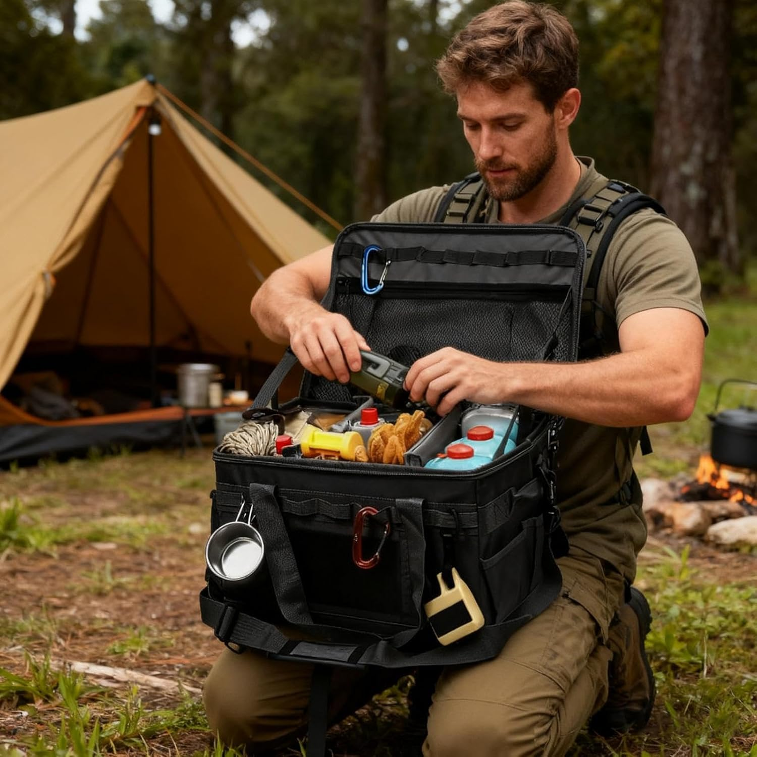 Camping Tote,30L Foldable Portable Organizer - Camp Kitchen Bag with Handles | for Kitchen, Travel, Cookware, Tool, Equipment, Stove, Tableware, Utensil, Car image number 2