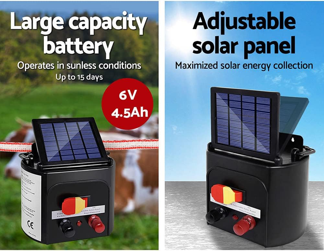 Giantz Fence Energiser 5Km Solar Energizer Charger Electric Wire, Fencing Equipment, 0.15J Discharge Energy Lead Sealed Battery Panel 400M Polytape Width 12Mm image number 5