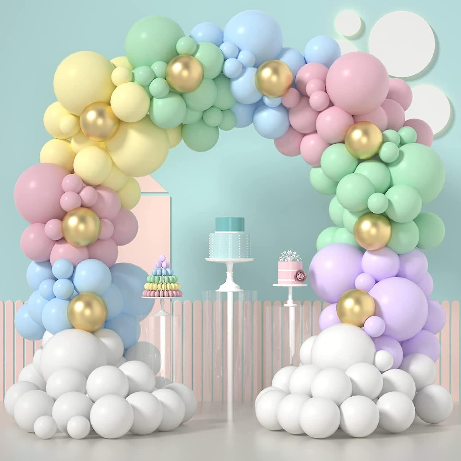 Pastel Balloon Arch Kit, 118Pcs Macaron Balloon Garland Kit Gold Confetti Metallic Rainbow Balloons for Birthday Baby Shower Wedding Bridal Engagement Anniversary Colorful Party Decorations