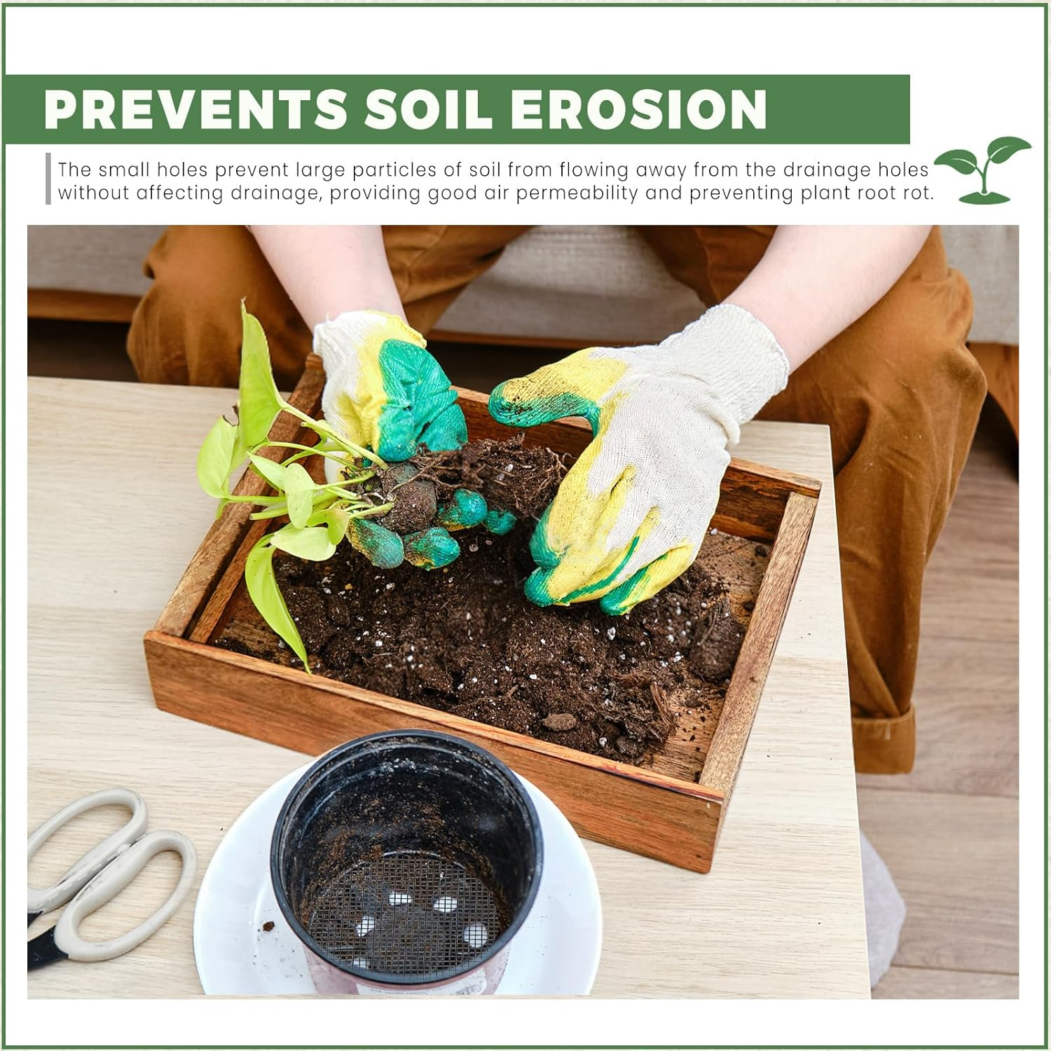 Flower Pot Hole Mesh Pad, Bonsai Pot Bottom Grid Mat, Plant Succulent Planter Liner Drainage Hole Net Screen Gasket, Prevent Soil Loss (150Pcs round 4In) image number 3