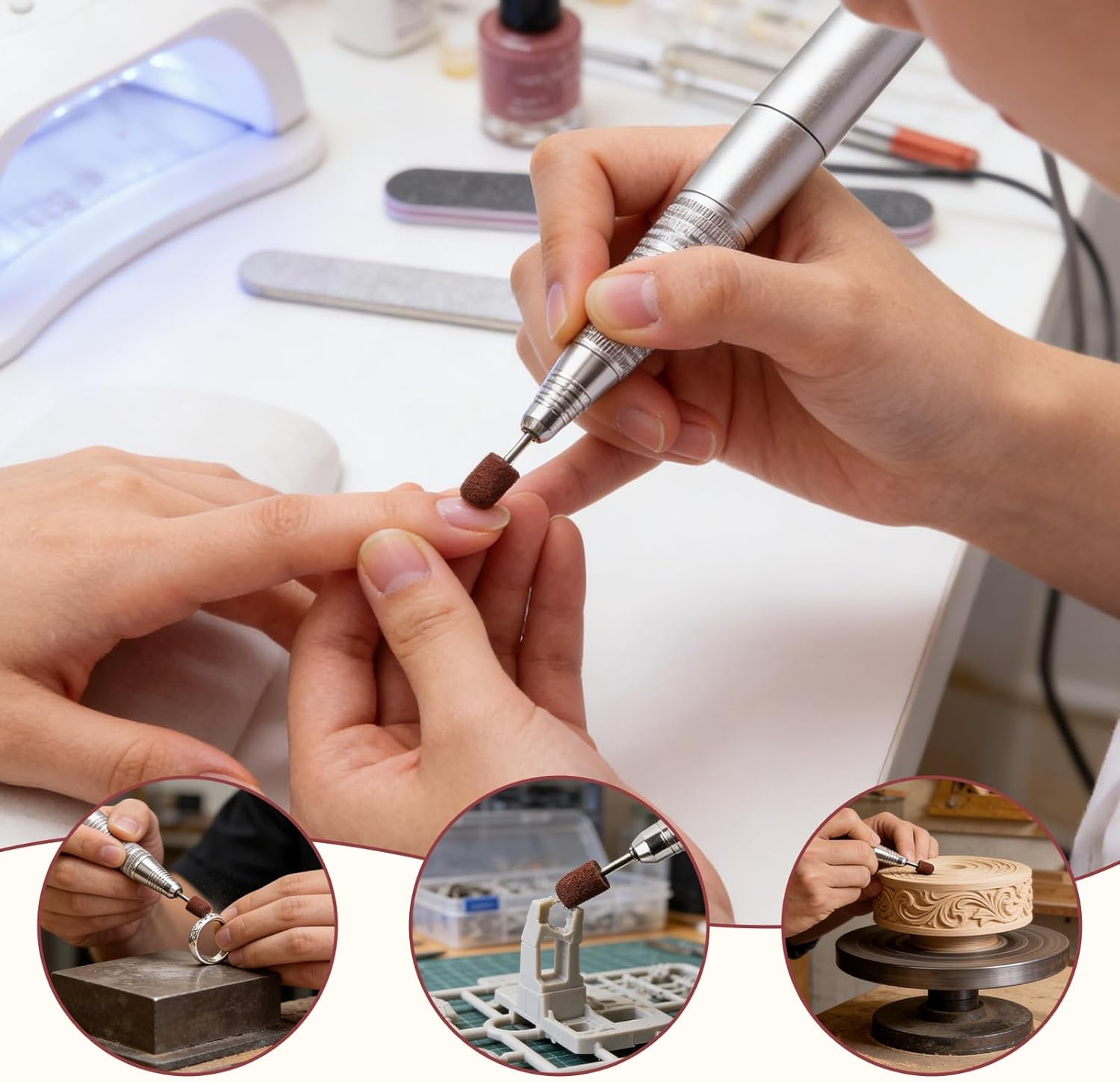 CYSFETENA 120# Grit Sanding Caps Set for Nail Drill, 50 Pieces Manicure Sanding Belts with Shank, Durable Nail Cutter Accessories for Polishing and Sanding Nails Glass