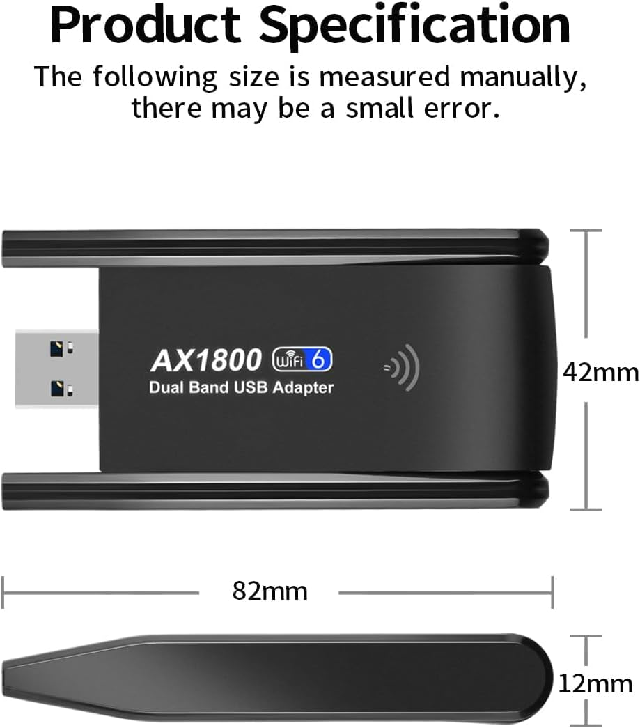 1800Mbps USB Wifi 6 Adapter,Ax1800 USB Wifi Adapter for PC Desktop Laptop,Long Range,High Gain Wifi Dongle,Dual Band 5Ghz 1201Mbps+2.4Ghz 574Mbps,2X Antennas,802.11Ax,For Windows 10/11,USB3.0 image number 1