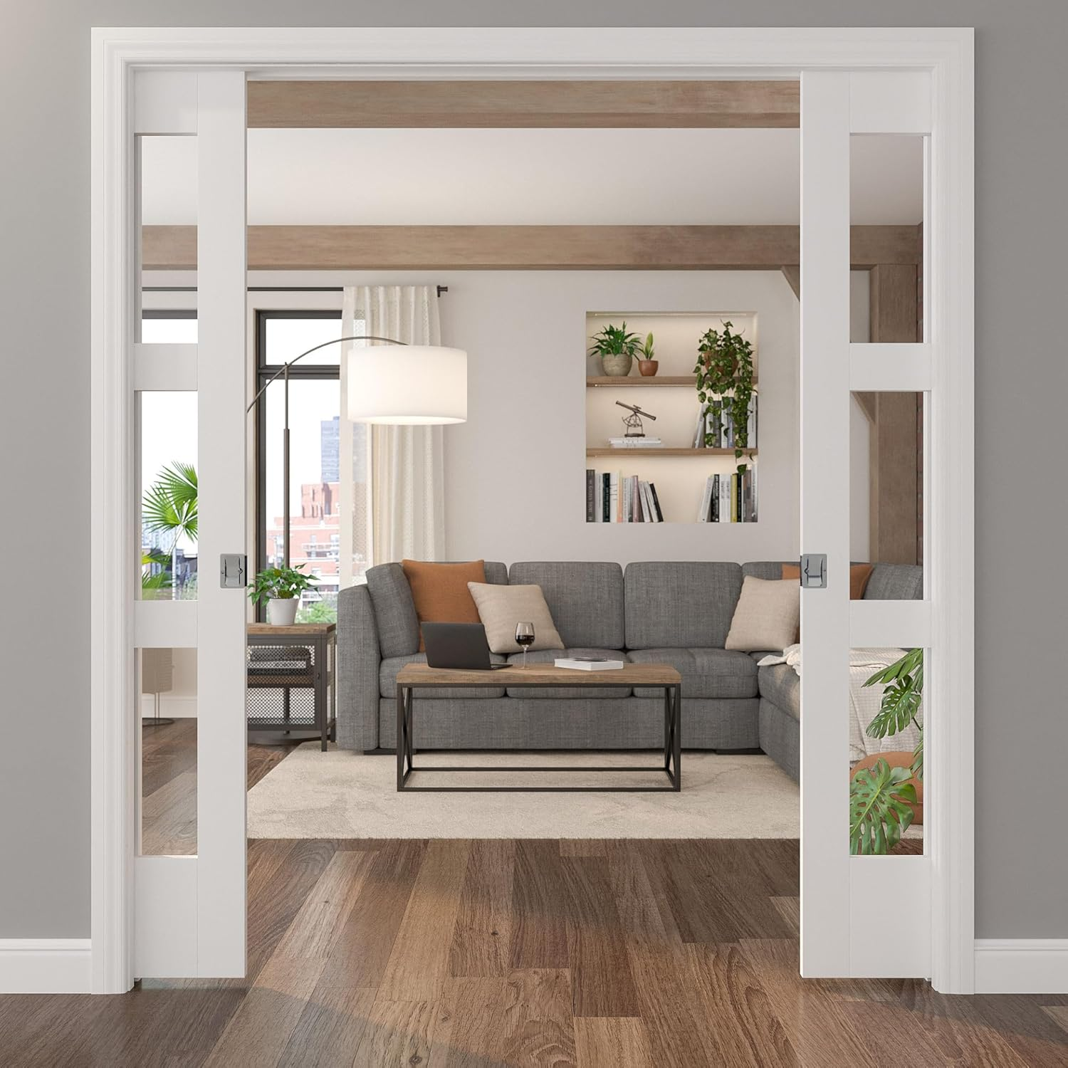 Onward 1700ANPSBC Pocket Door Pull with Passage Lock-Rectangular, Antique Nickel image number 3