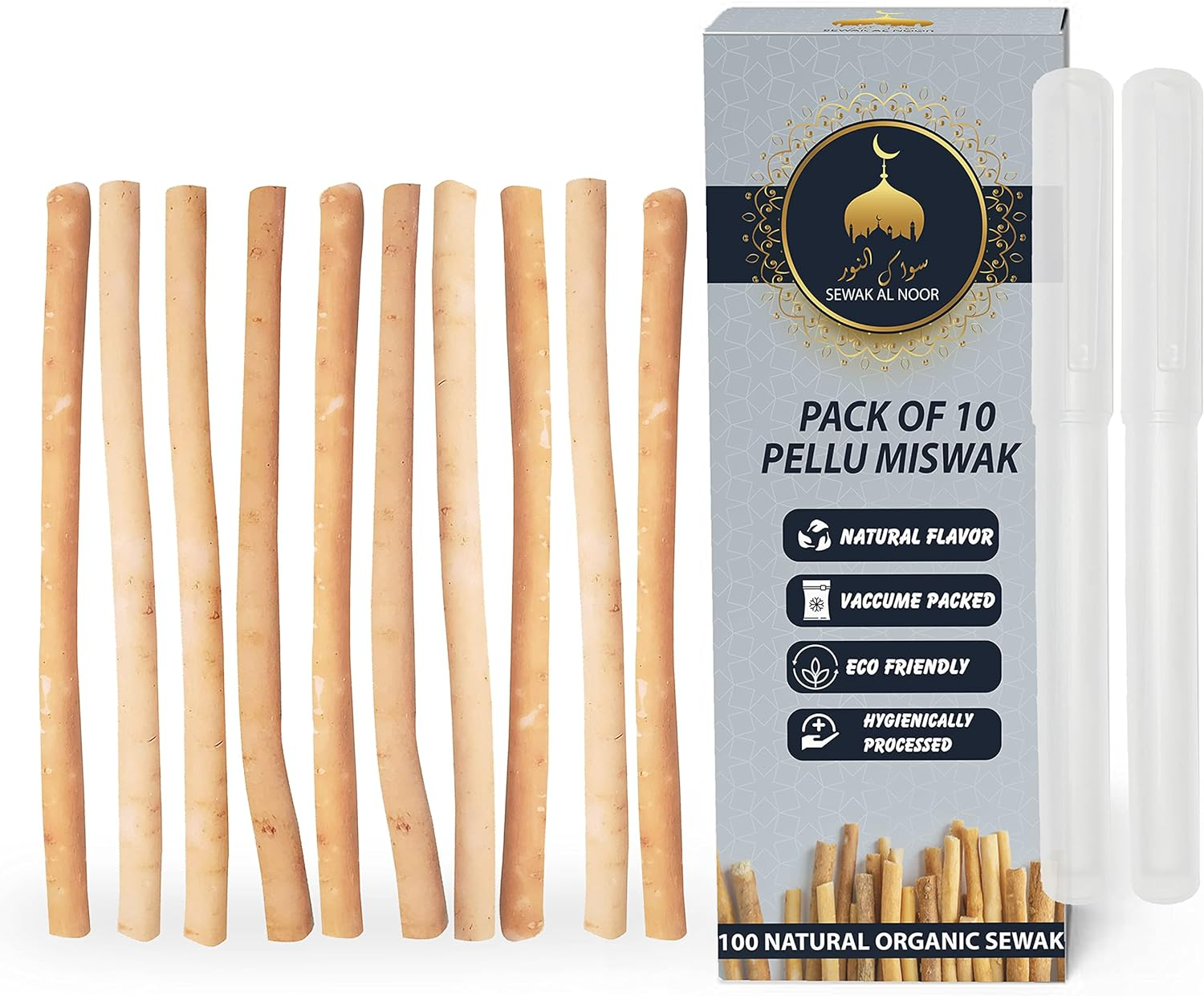 Sewak Al Noor Pack of 10 Miswak Sticks for Teeth with Holder - Vacuum Sealed Natural Flavored Chew Sticks for Humans - Natural Toothbrush for Teeth Whitening, Oral Health & Fresh Breath || Pack of 10 image number 5