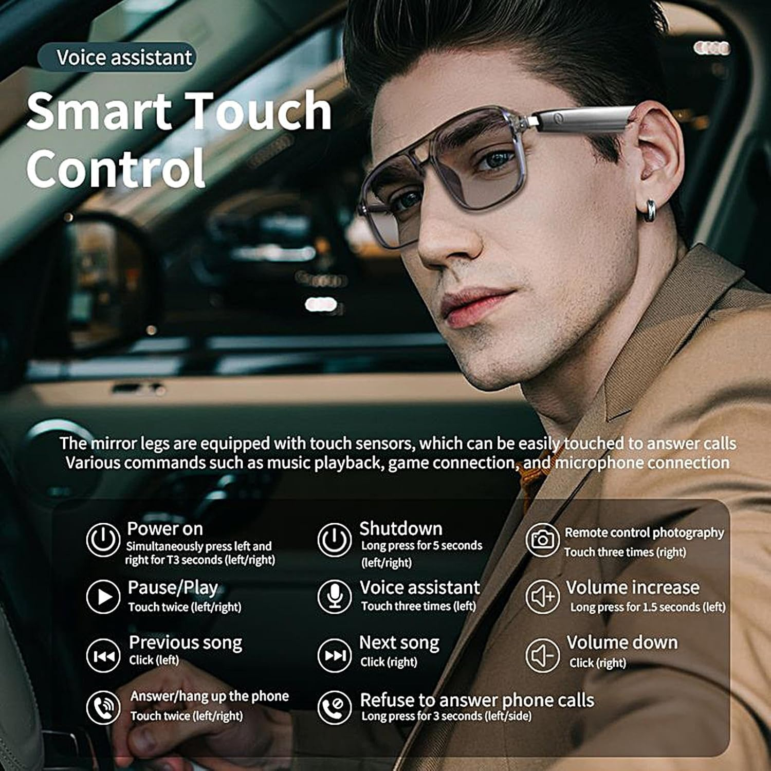 Rukjmqi Smart Glasses | Smart Glasses with Ai | Wireless Intelligent Eyewear for Men and Women Language Support image number 6