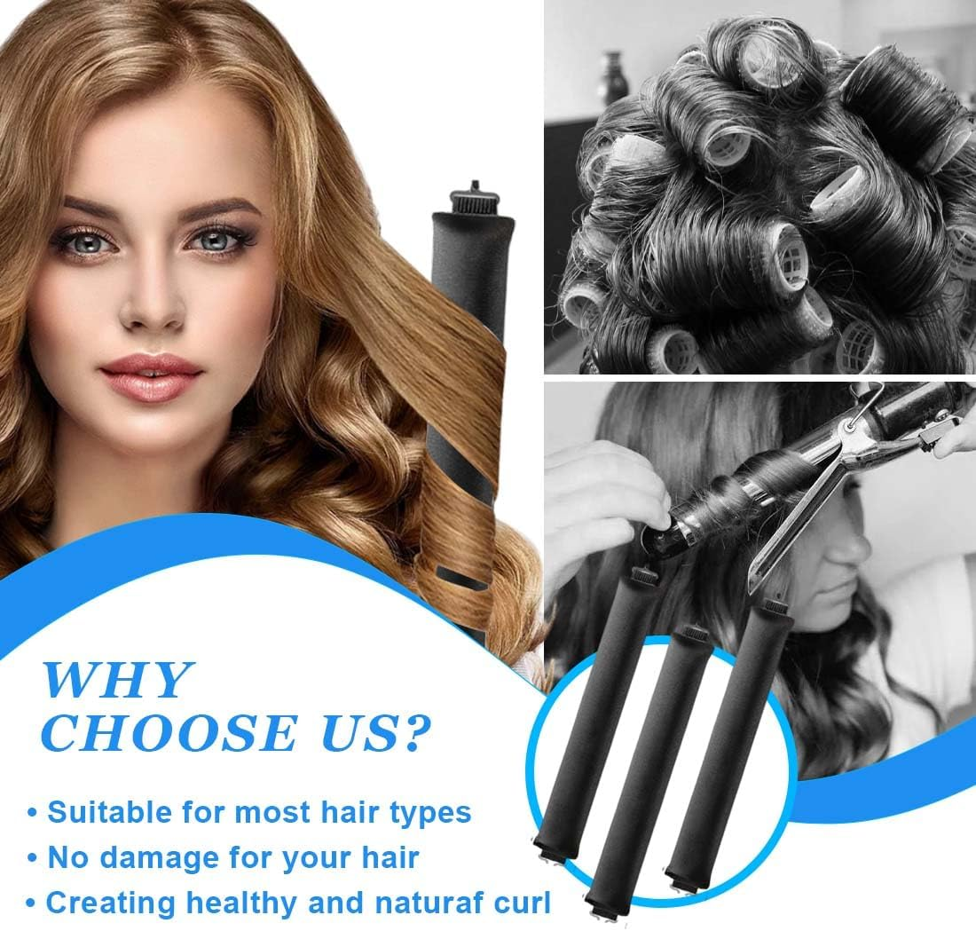 Weddhuis Pack of 3 Heatless Curls Band Overnight Blowout Curls without Heat DIY Overnight Curls Rubber Heat Free Curlers Curls Overnight for Medium Long Hair (Black) image number 4