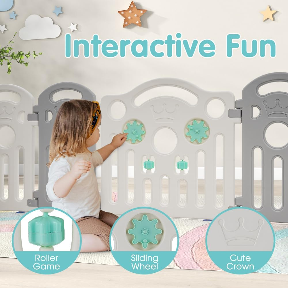 Playpals Baby Playpen, 22 Panels Baby Play Pen with Lock Door, Adjustable Shape, Kids Activity Centre Safety Play Yard, Portable Baby Fence Play Area for Indoor Outdoor (Gray + White) image number 3