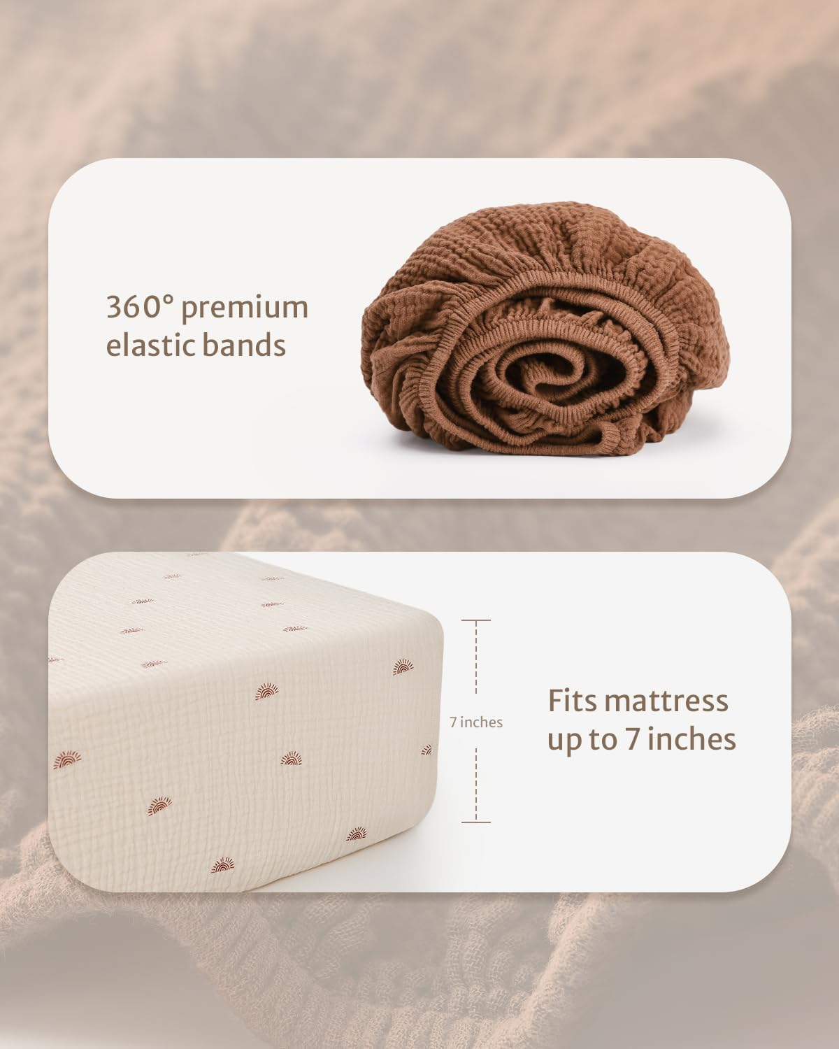 Blissful Diary Muslin Crib Sheets for Girls and Boys, 100% Cotton Boho Neutral Fitted Baby Sheet Standard Mattress & Toddler Bed (52''X28''), Soft Breathable 2 Pack (Sunshine&Brown) image number 1