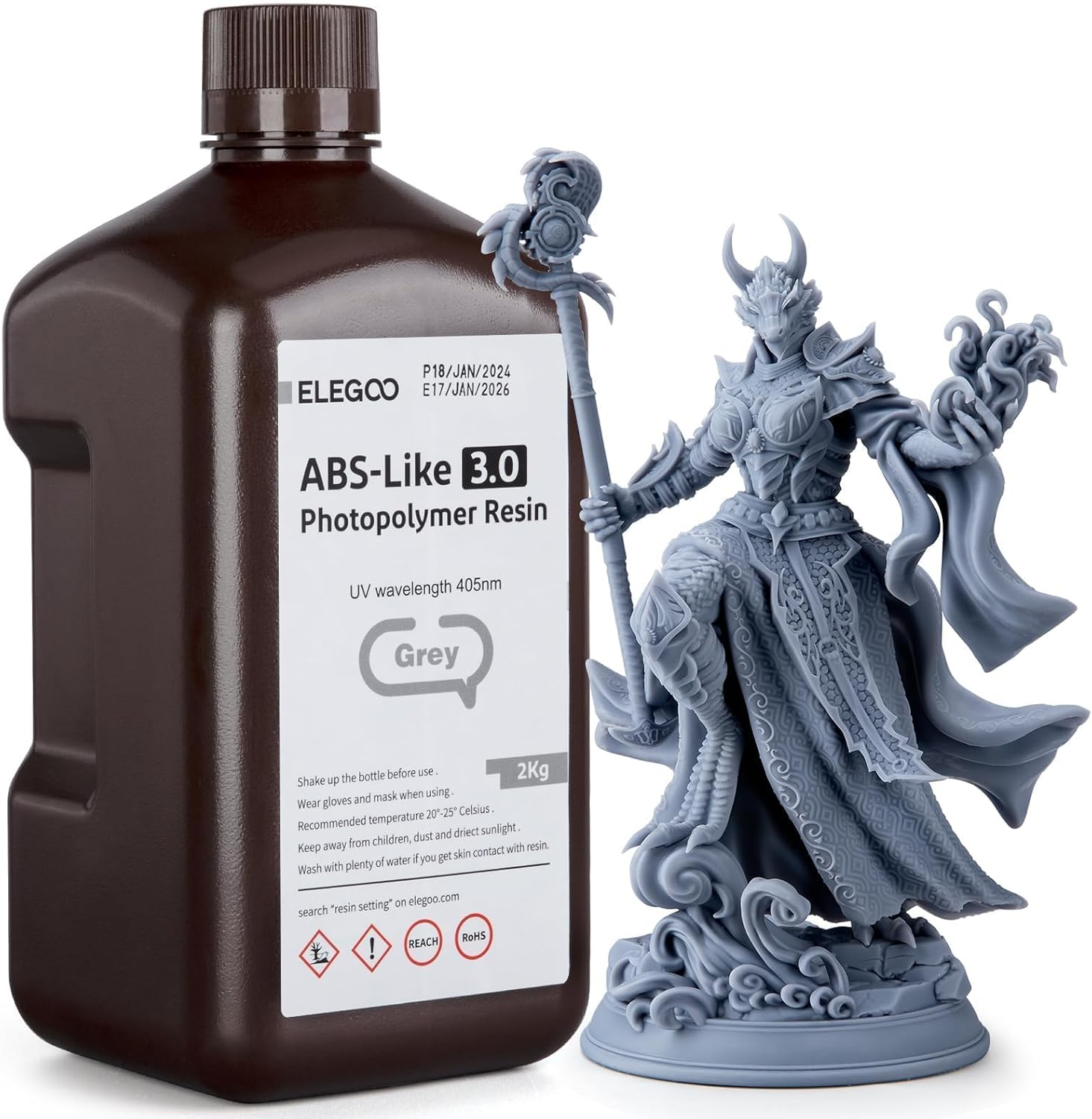 ELEGOO Abs-Like 3D Printer Resin 3.0, 405Nm Uv-Curing Photopolymer Resin for LCD/DLP 3D Printing, with Enhanced Strength and Toughness, High Precision, Low Viscosity, Grey 2000G image number 3