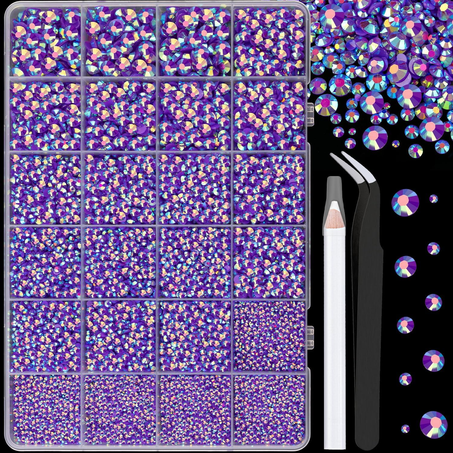 25000Pcs Resin Jelly Rhinestones for Crafting, Black 2-6Mm Mixed Sizes Non Hotfix Flatback Gems, Bedazzling Crystal for DIY Crafts Clothing Tumblers Mugs Shoes Fabric Nail Art