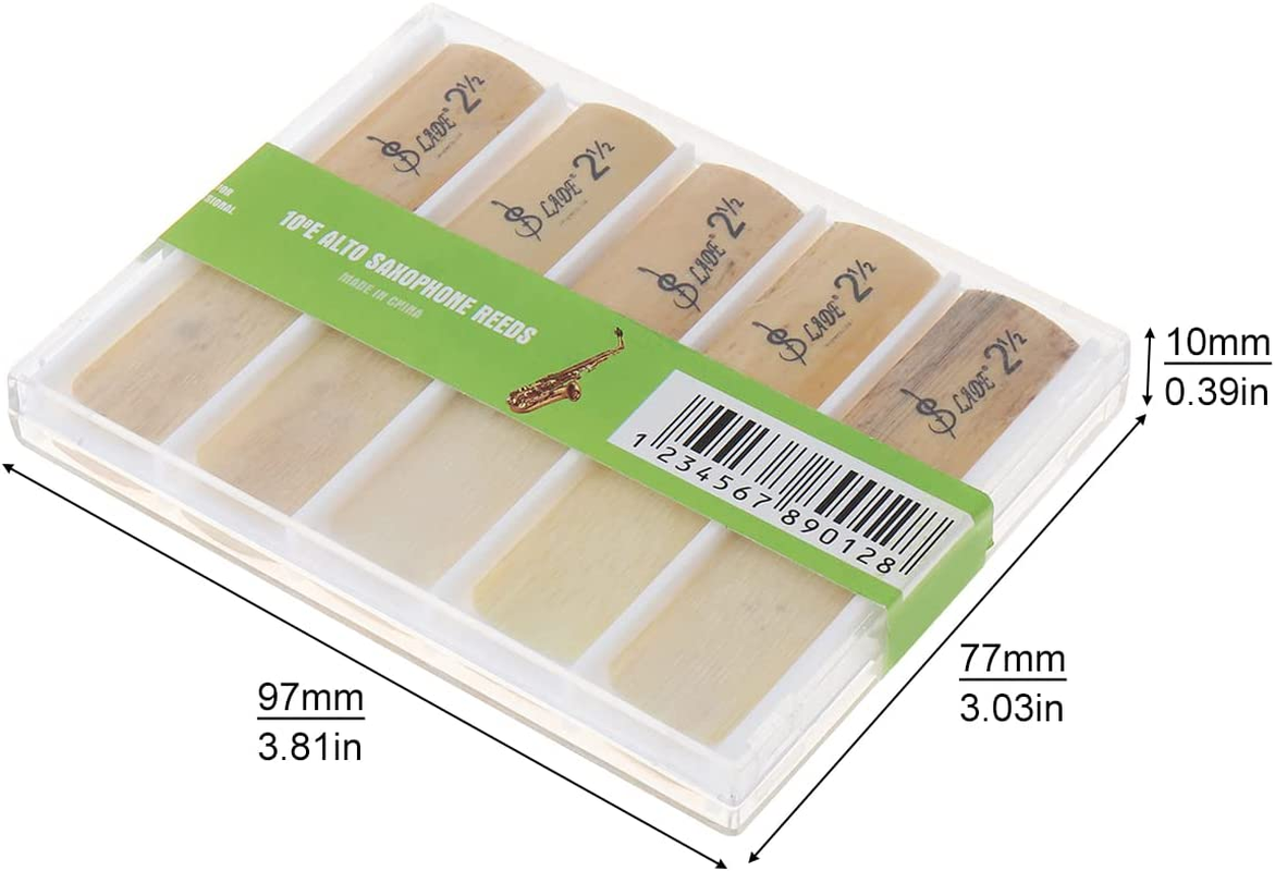 Origlam 【Best Deals】 10Pcs Alto Sax Saxophone Reeds 2.5 Reed Alto Be Saxophone Reeds Lade Bamboo 2-1/2 Reed Strength 2.5 for Clarinet Soprano or Alto Sax