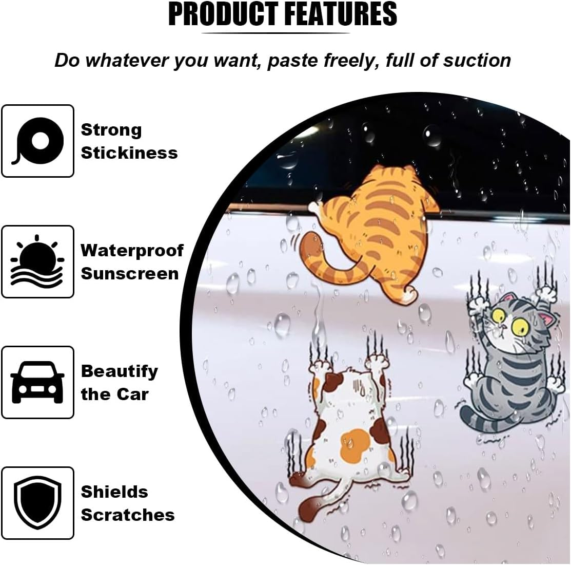 Scratch Cat Vinyl Car Sticker Decal, Climbing Cat Scratch Cover Funny Bumper Decal, Three Cute Cats Decoration Scratch Repair Sticker for Auto Truck Motorcycle Wall Window (Medium)