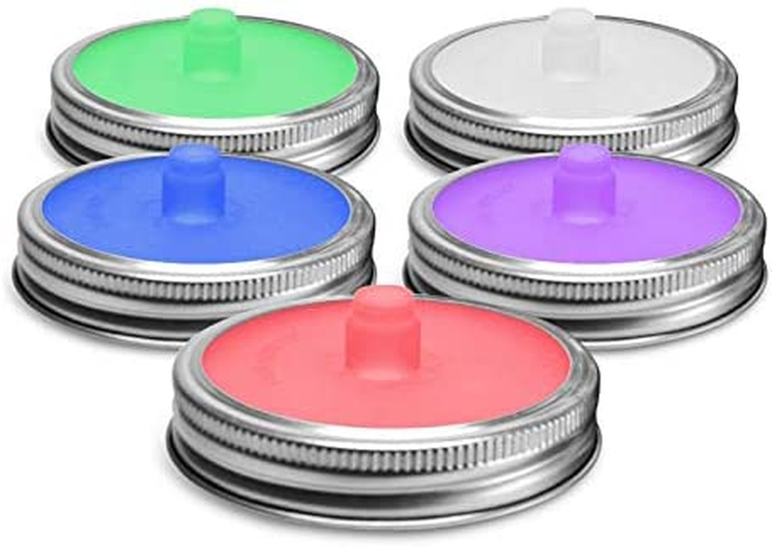 5 Sets Silicone Waterless Airlock with Silver Mason Jar Rings, Fermentation Caning Rings with Silicone Pickle Tube, Suitable for Making Sauerkraut, Kimchi in Wide-Mouth Glass Bottles image number 3