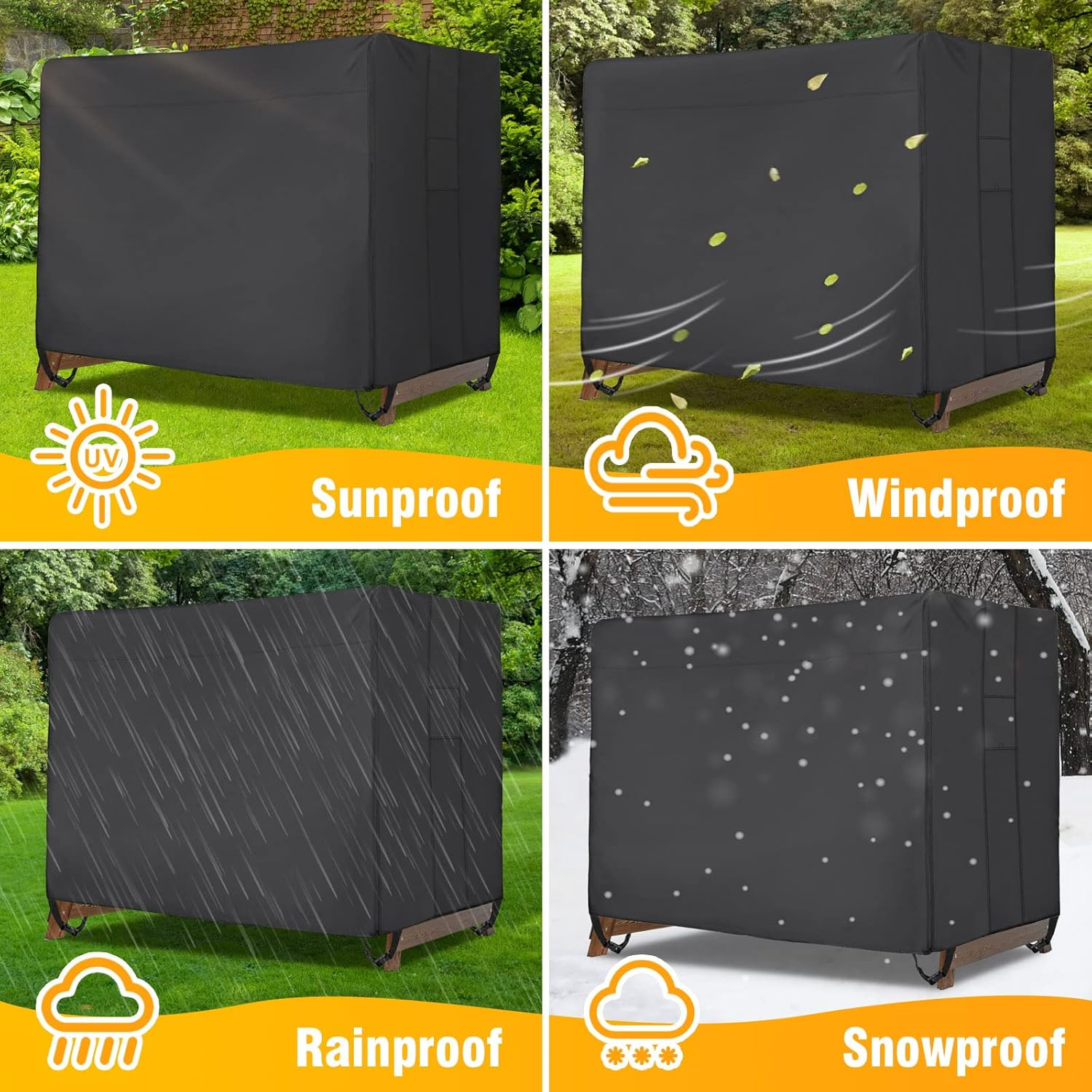 Velway Outdoor Swing Cover 3 Triple Seater Waterproof Patio Hammock Cover 87X49X70 All Weather Windproof Glider Chair Cover for Garden Furniture, Black image number 2