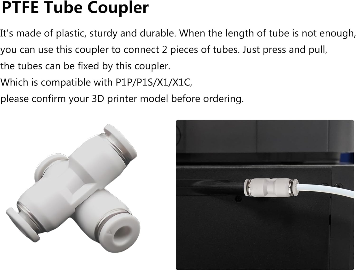 LEOWAY 5M PTFE Teflon Tube 2.5Mm Id/4.0Mm OD with 2Pcs PTFE Feed Tube Connector and Tubing Cutter for P1P/P1S/X1/X1C,For 1.75Mm Filament 3D Printer image number 1