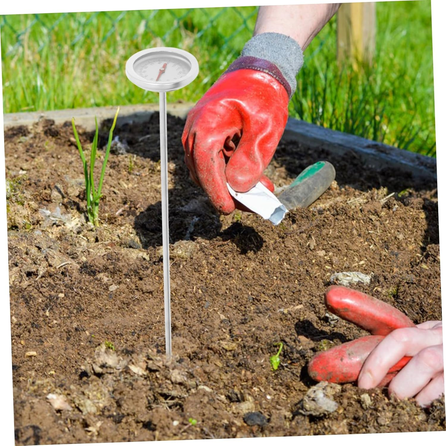 POPETPOP Stainless Steel Compost Soil Thermometer with Long Probe Durable Dual Scale Celsius Gauge for Gardening Portable Earth Temperature Measuring Tool for Home and Farm Use image number 2