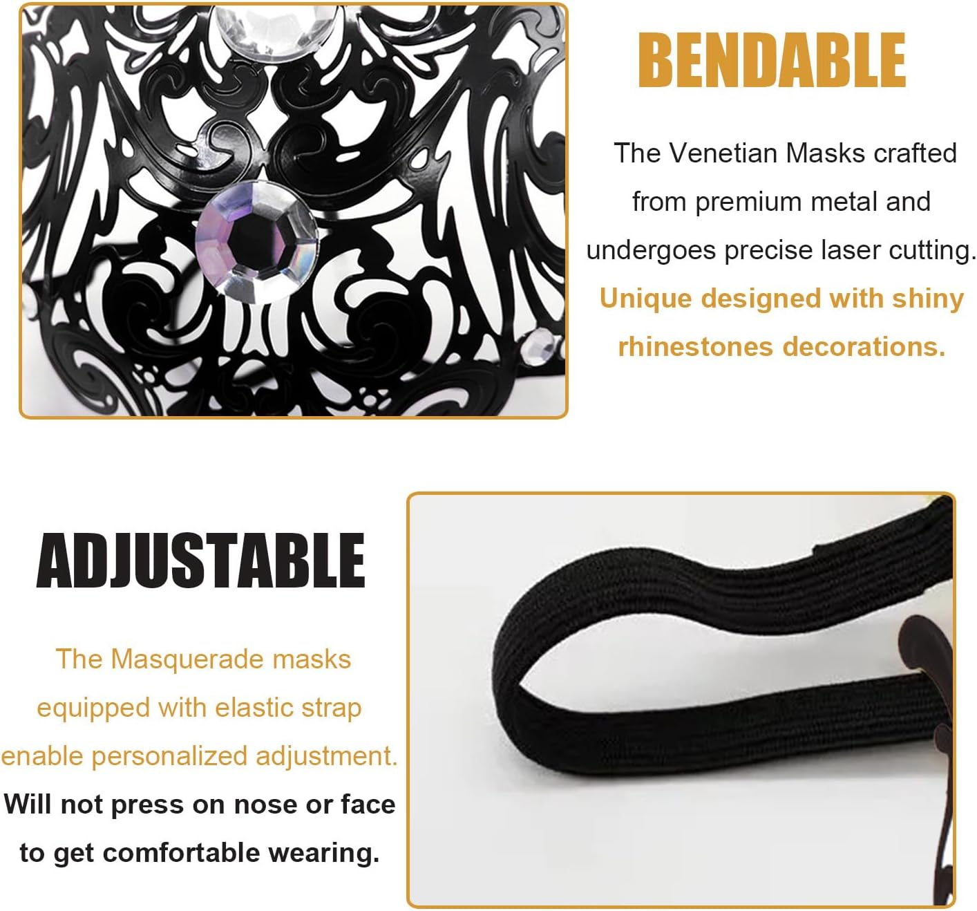 Masquerade Mask for Women Ultralight Metal Mask Shiny Metal Rhinestone Venetian Pretty Party Evening Prom Ball Mask. image number 3