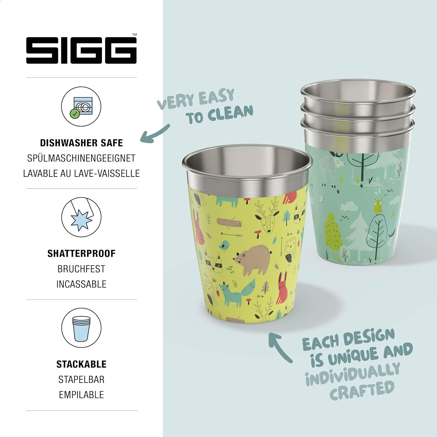 SIGG Children'S Stainless Steel Cup Set (4 X 0.35 L), Drinking Cups for Kids in 4 Colorful Designs for Boys and Girls, Practical Childrens Cups for at Home and on the Go, Wildlife image number 3