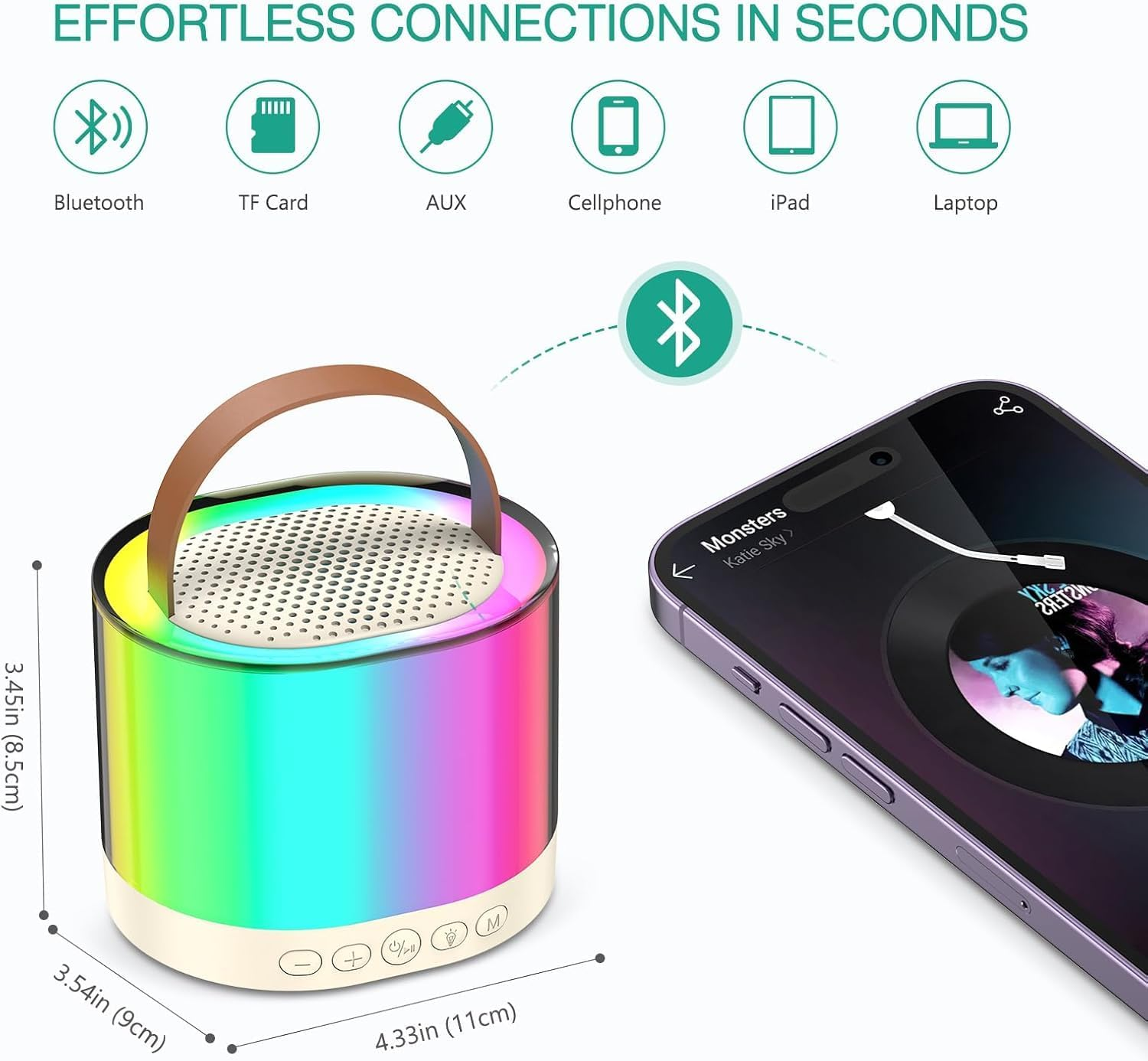 Karaoke Machine for Kids Adults, Portable Bluetooth Mini Karaoke Microphone Singing Speaker with 2 Wireless Mic and Light,Toys for All Smartphones,Tablets PC (Milk White) image number 5