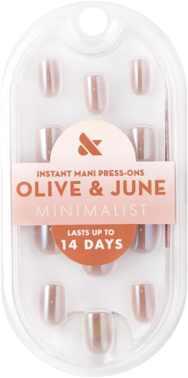 Olive & June Mani Minimalist Instant Press on Nails (Glue) | Taupe | Extra Short, Squoval 42 Fake Nails, 21 Sizes Non-Toxic, Long-Lasting Barely-There Look | Taupe Jelly Chrome image number 1