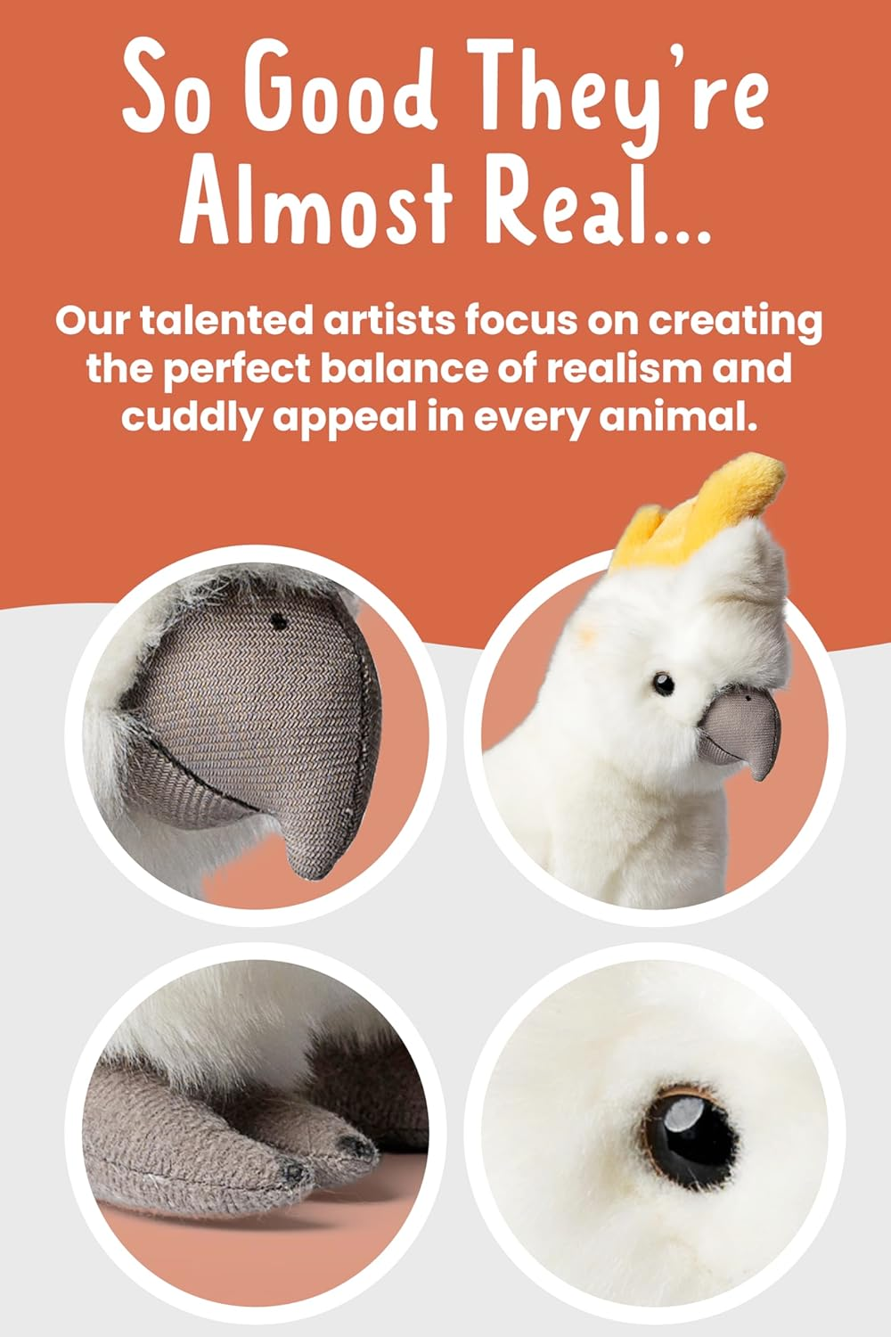 Living Nature Cockatoo Stuffed Animal, Realistic Plush Bird Toy, Soft and Cuddly Companion for Kids, Educational Wildlife Toy with Fact Tags, Eco-Friendly and Made with Naturli Recycled Materials image number 3