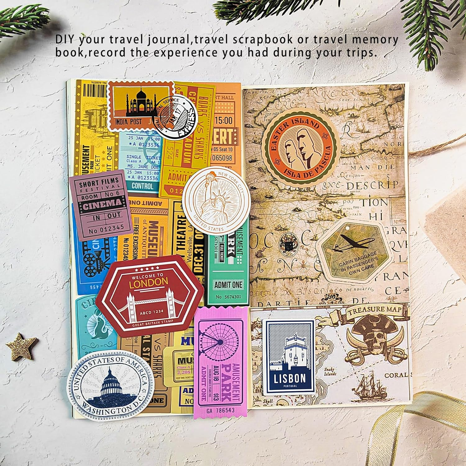 Prstincol 300 Pcs Vintage Travel Stickers Ticket Stickers for Journaling,Luggage Stickers Stub Stickers Vintage Stickers for Junk Journal Crafts Laptop Water Bottle Album Scrapbook image number 3