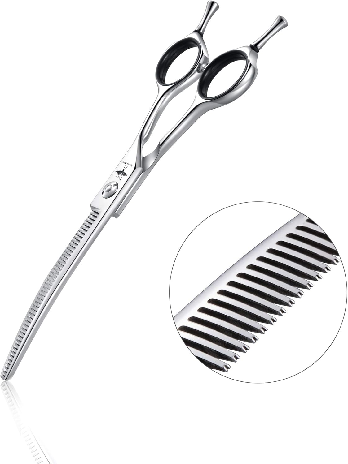 PURPLEBIRD 6.5 Inch Downward Curved Dog Grooming Scissors Pet Thinning Texturizing Shears Professional Safety Blunt Tip Trimming Shearing for Dogs Cats Face Paws Limbs Japanese Stainless Steel Silver image number 1