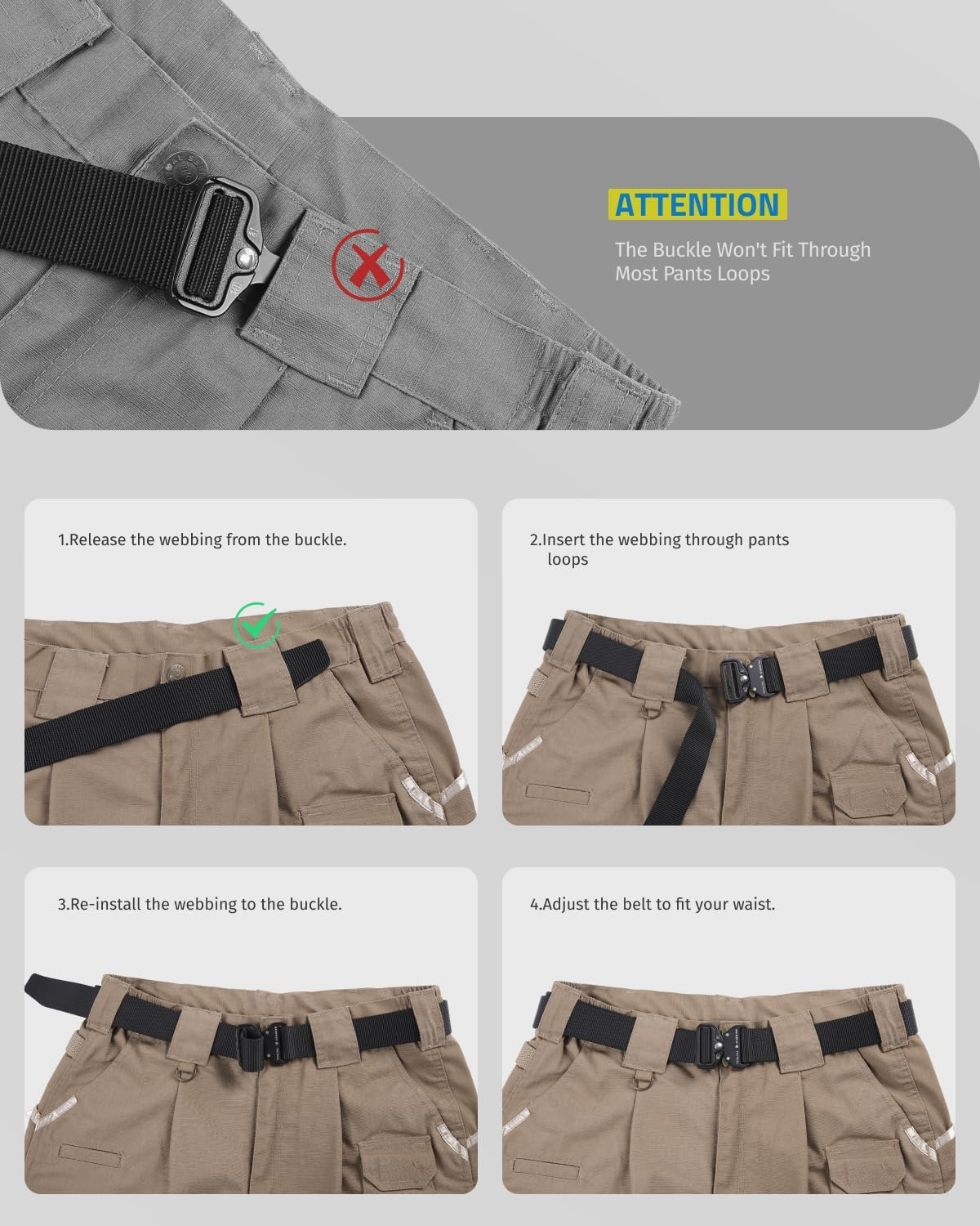 FAIRWIN Tactical Belt, Military Style Webbing Riggers Web Belt Heavy-Duty Quick-Release Metal Buckle Belt for Men image number 2