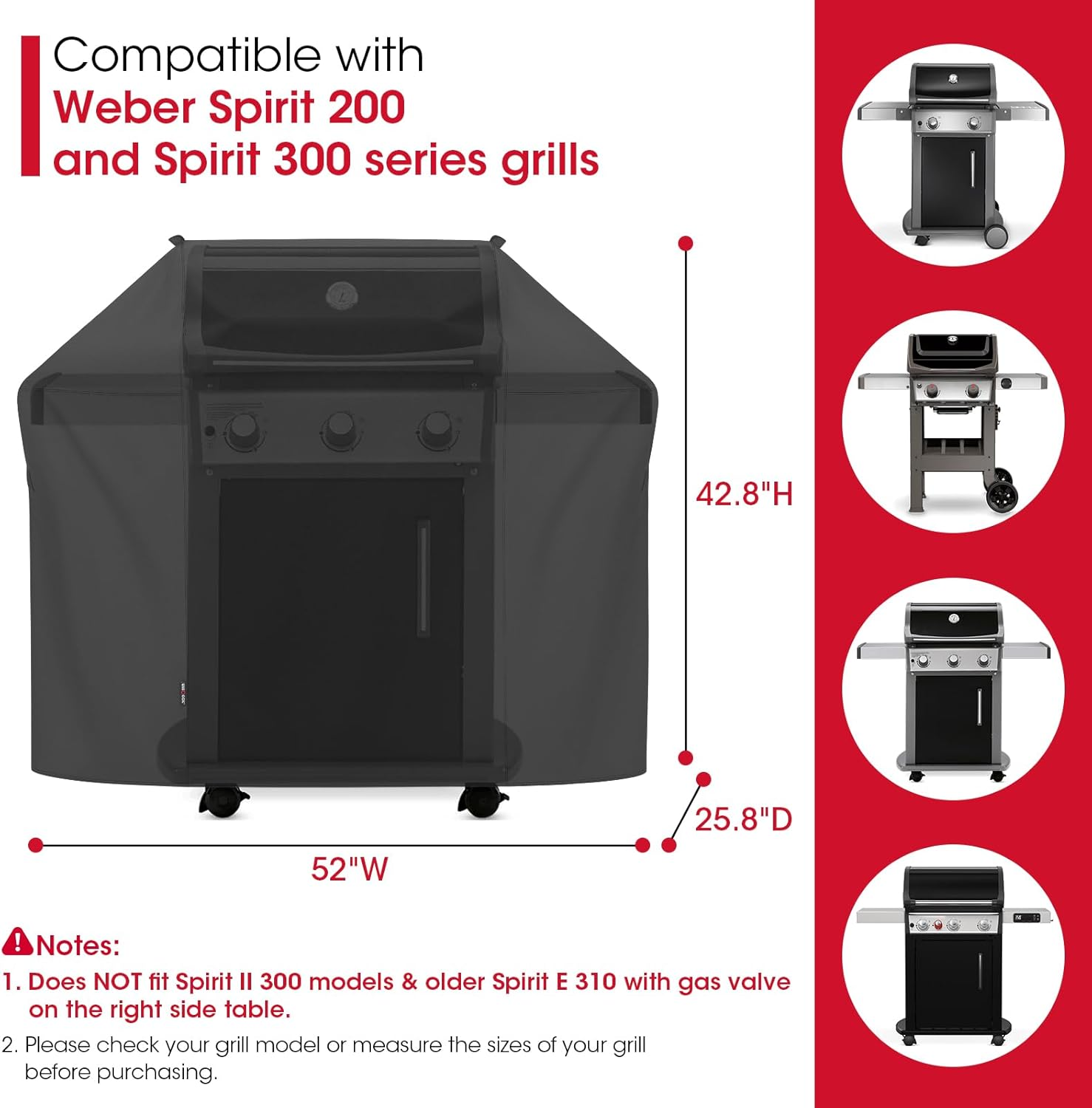 Unicook 52 Inch Grill Cover for Weber Spirit 200 and 300 Series, Gas BBQ Cover for Outdoor Grill, Heavy Duty Waterproof Fade Resistant, Compared to Weber 7106 image number 5