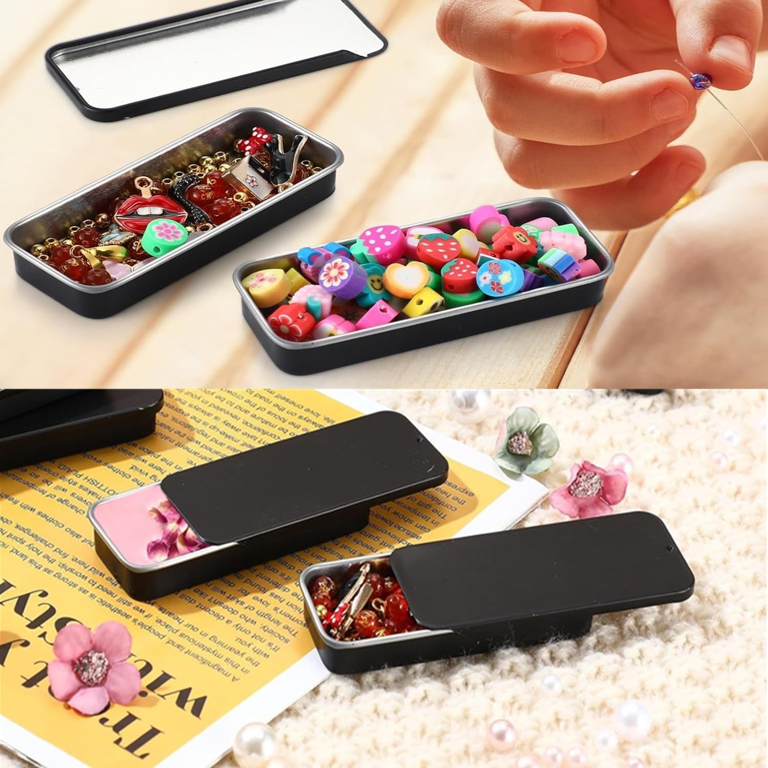 Kastetards 12Pcs Black Metal Tin Box Containers with Slide Lids,Mini Portable Metal Empty Tins Box,For Storage Candies,Solid Perfumes,Lip Balm,Jewelry Crafts,Pills(2.36 X 1.34 X 0.39 Inch) image number 1
