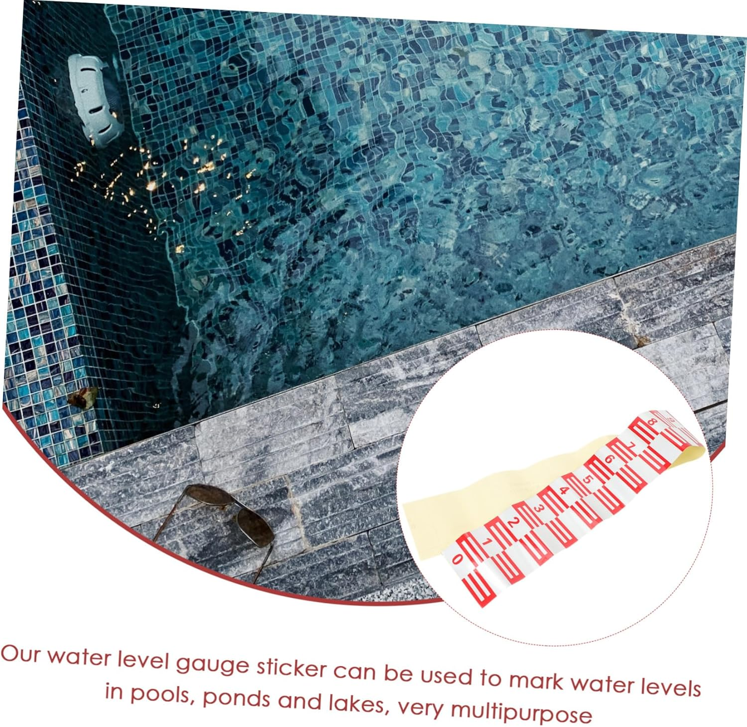 POPETPOP Reflective Self-Adhesive Pool Water Level Gauge Corrosion-Resistant Ruler with Clear Scale for Accurate Measuring and Easy Installation