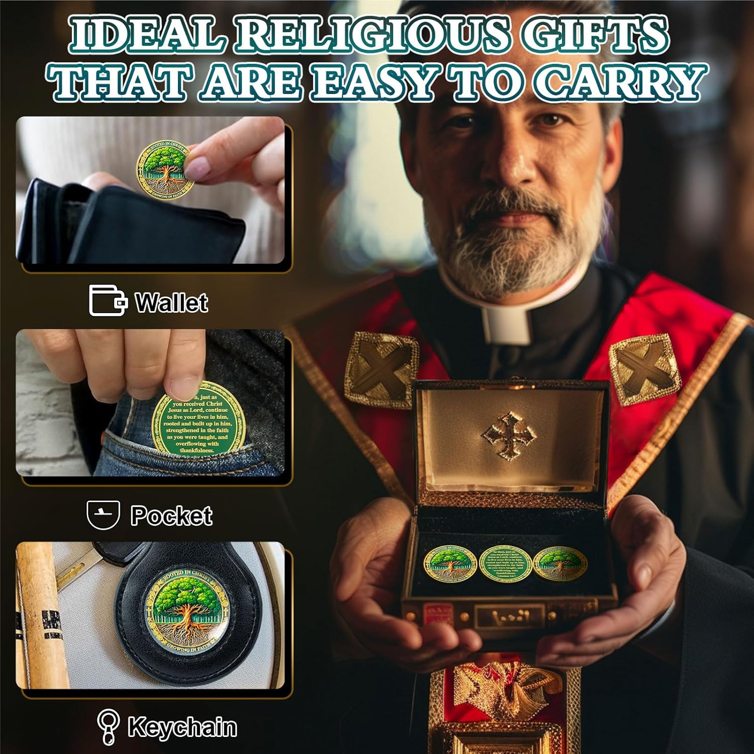 Growing in Faith Christian Challenge Coins Rooted in Christ Jesus Bible Coin Colossians 2:6-7 Jesus God Christian Prayer Token Art Pocket Bible Verses Jesus Religious Gifts for Men & Women image number 1