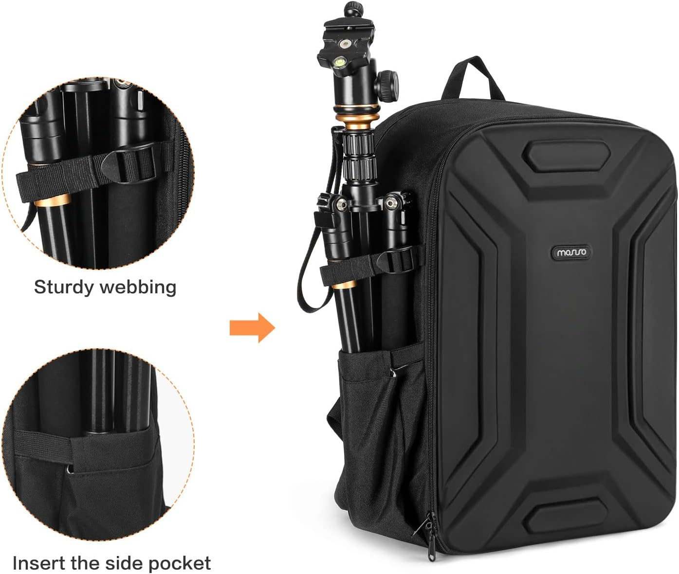 MOSISO Camera Backpack, Dslr/Slr/Mirrorless Camera Bag Waterproof Symmetric Geometric Hard Shell with Tripod Holder&15-16 Inch Laptop Compartment Compatible with Canon/Nikon/Sony, Black image number 4