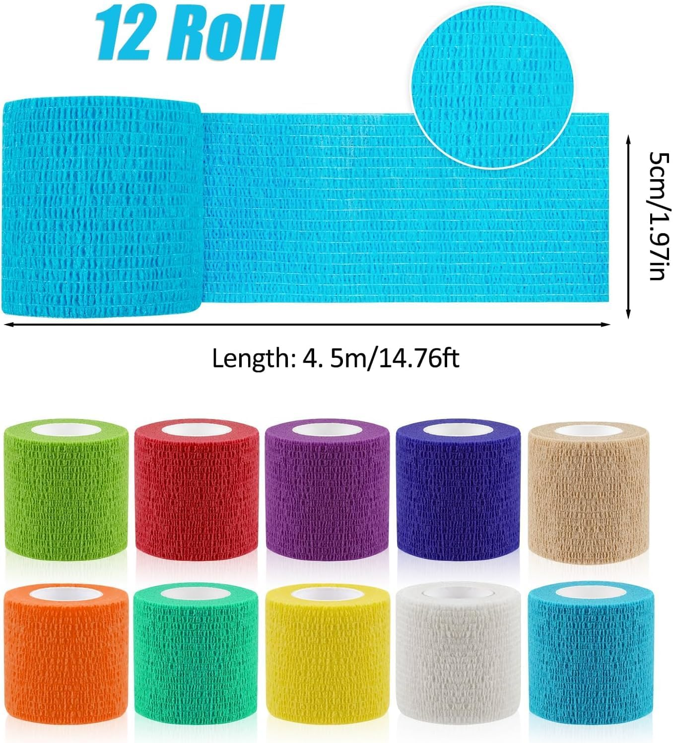 Self Adhesive Bandage Cohesive Bandage,12Roll Self Adhesive Bandage Wrap Elastic Cohesive Wrap,Self Adhesive Cohesive Bandages Elastic Athletic Sports Tape,Athletic Elastic Cohesive Bandage for Sports image number 3