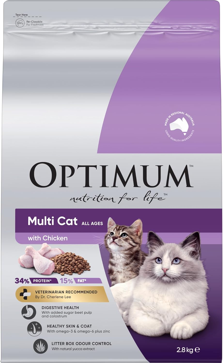 Optimum Adult Multicat Chicken Dry Cat Food, 2.8 Kg (Pack of 4) image number 2