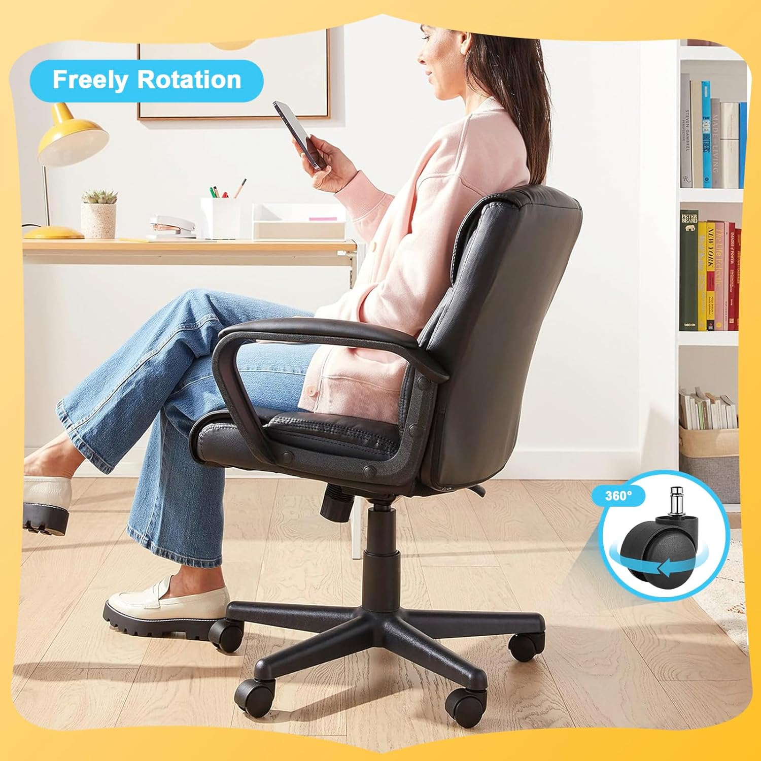 Dalyndar Office Chair Wheels Replacement Circlip Stem Fits 99% Chairs Wheel Set of 5Pcs Heavy Duty Mute Universal Castor 2 Inches Swivel Casters for Rolling Stools Gaming Chairs on Carpets and Floors