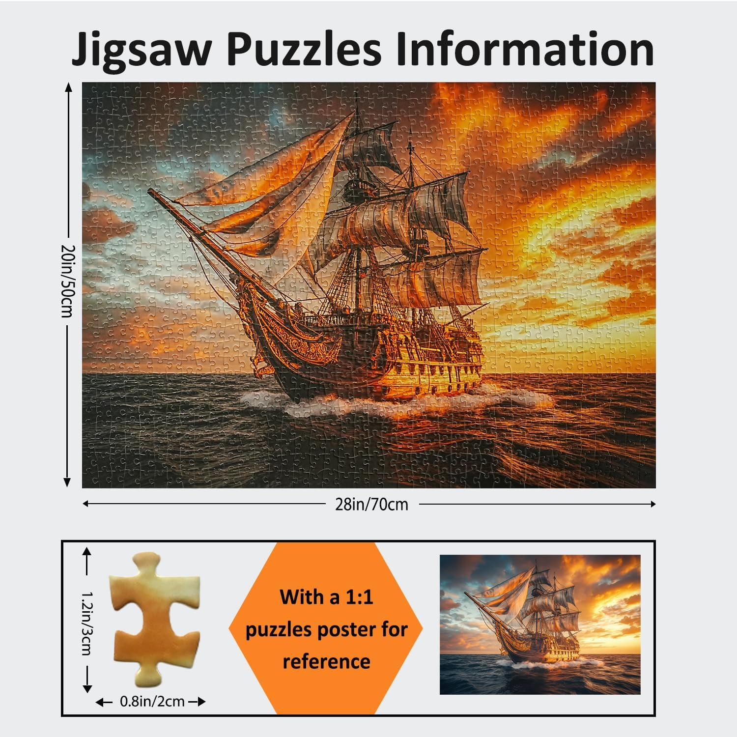 Jigsaw Puzzles for Adults 1000 Pieces Impossible Hard Difficult Challenging Puzzles for Adults 1000Pc Puzzle Explore the Sailboat Sunset Scenery Jigsaw Puzzle 1000 Pieces 28 X 20 Inch