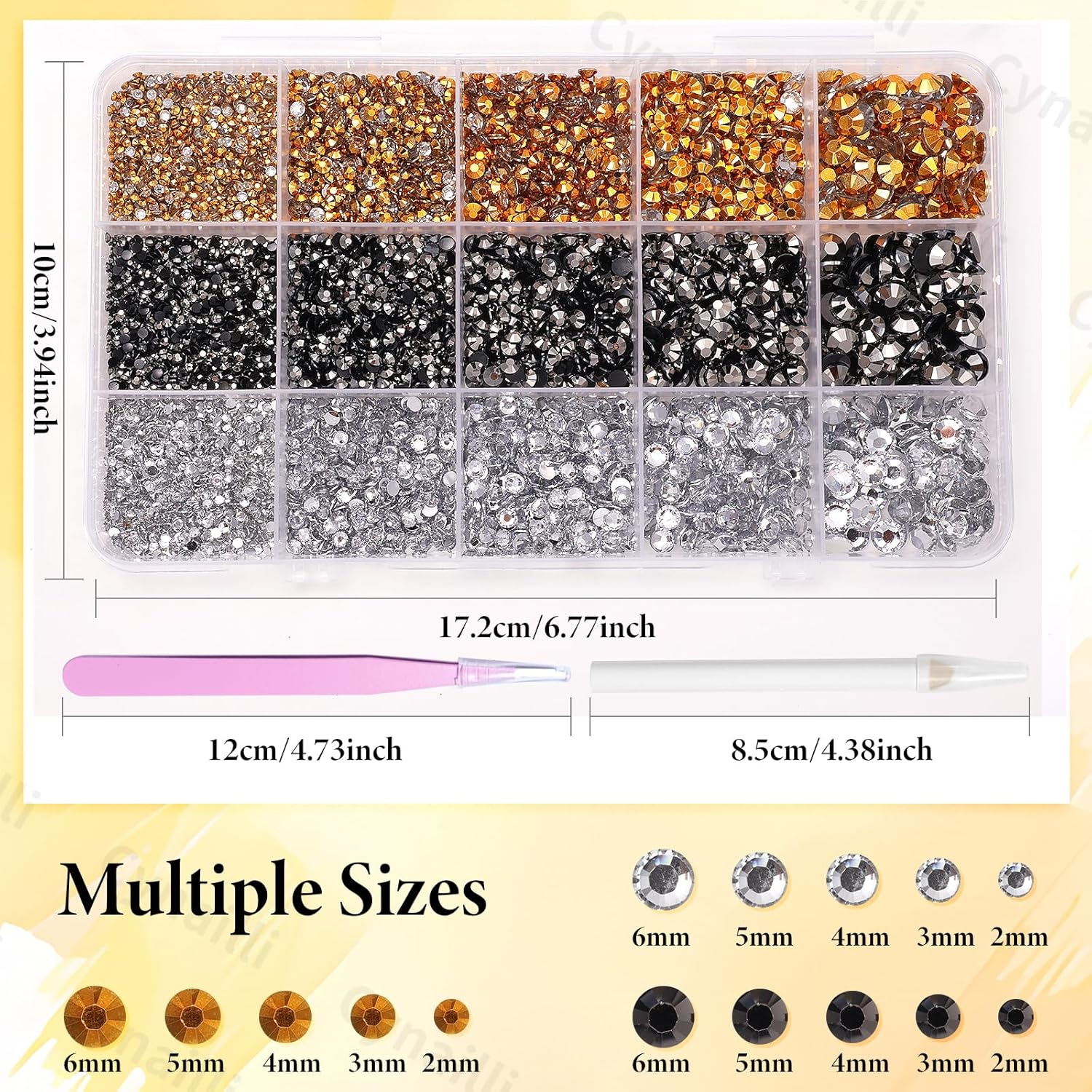 15000 Pcs Resin Rhinestones for Crafts, Black Silver Brown Flatback Resin Rhinestones for Bedazzling Gems 2/3/4/5/6Mm Flatback Gems Jewels for DIY Mugs Tumblers Bottles Clothing Shoes Nail Art - Set-2 image number 7