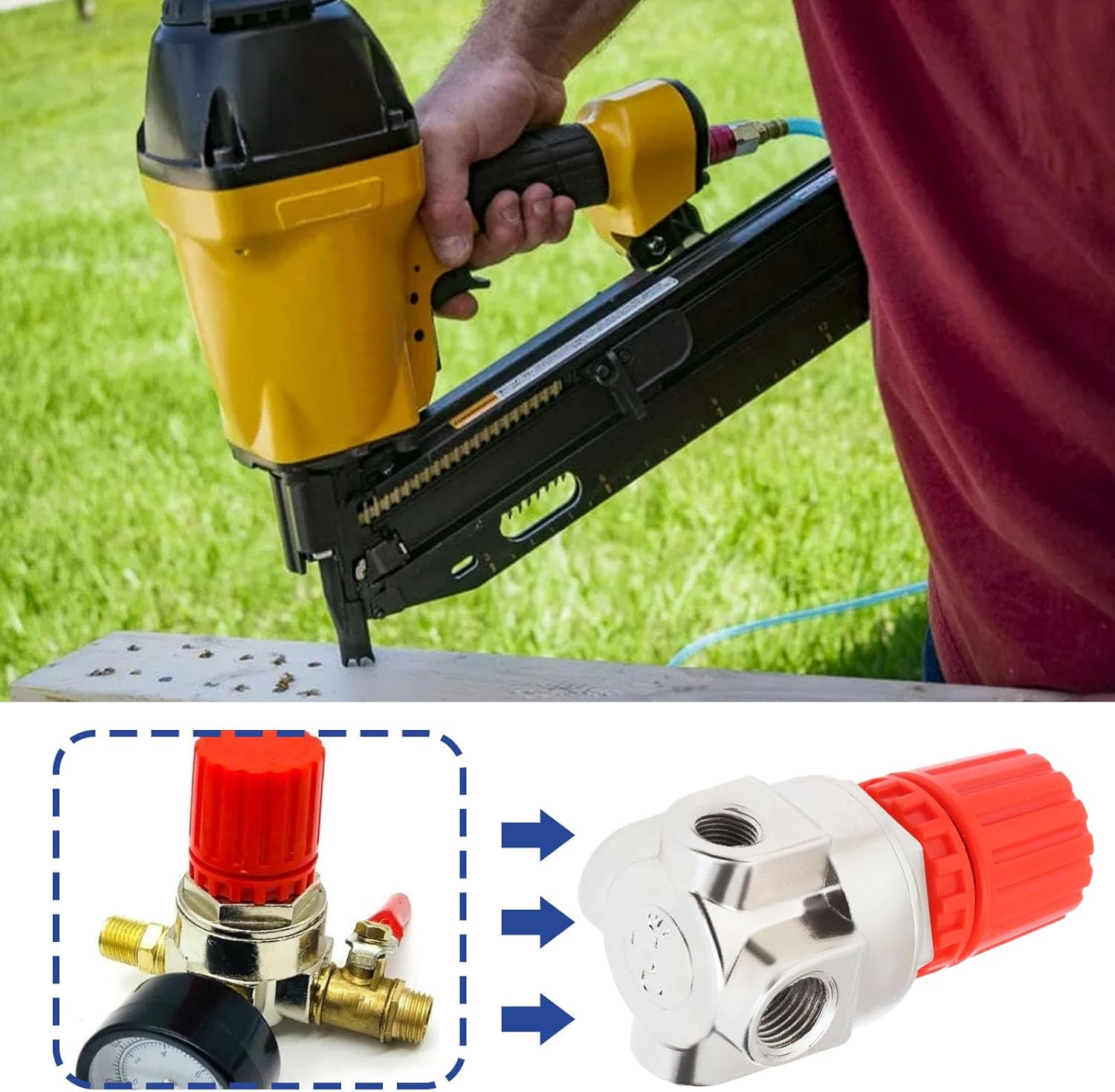 Be in Your Mind 1Pc 1/4 Inch Compressor Pressure Regulator 4 Holes Pressure Reducer AB-9051116 Compatible with Stanley Bostitch Compatible with Husky(Three Large Holes and One Small Hole) image number 2