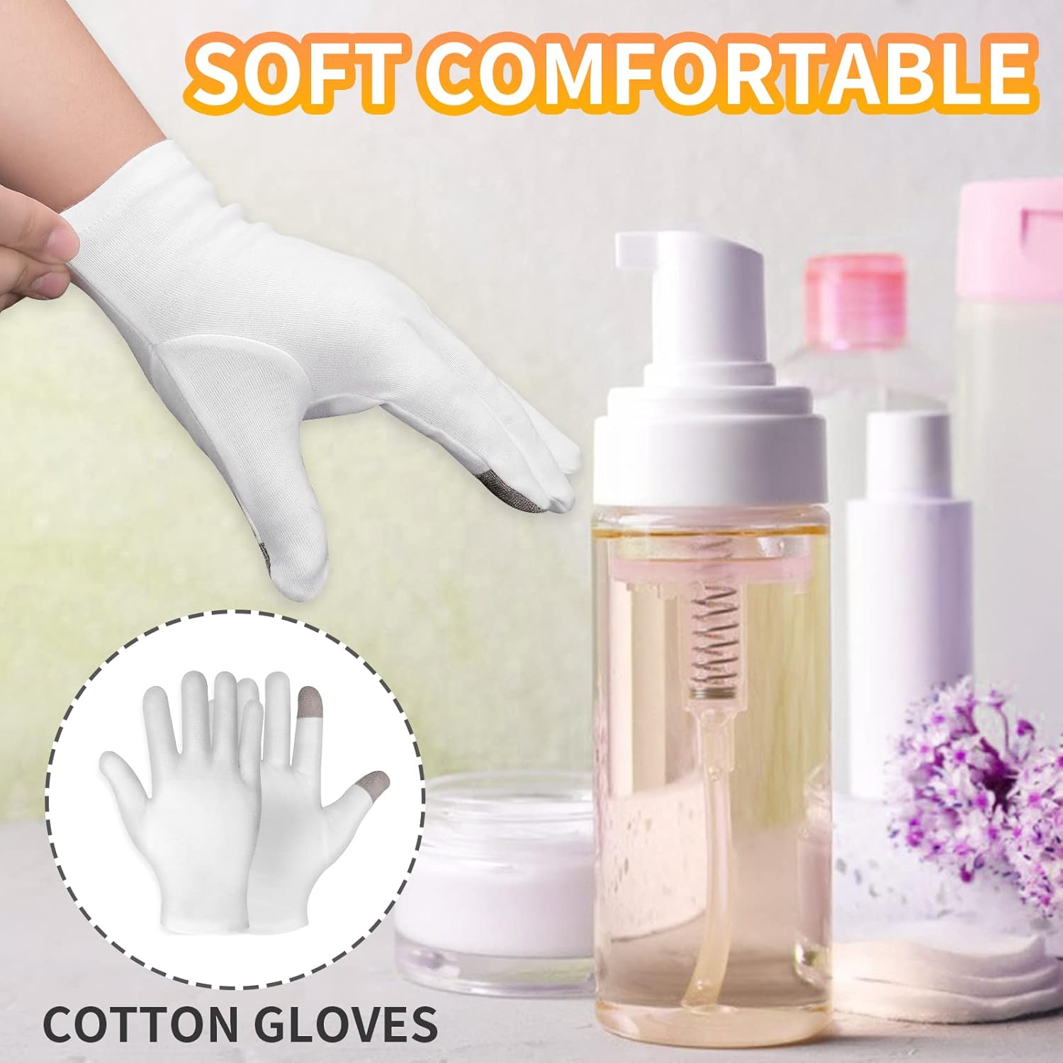 Sibba 3 Pairs Touch Screen Moisturizing Gloves White Cotton Moisturizing Gloves Overnight Bedtime Heal Eczema Sleeping Lotion Hand Spa Treatment Gloves Repair Rough Cracked Dry Chapped Hands Skin image number 2
