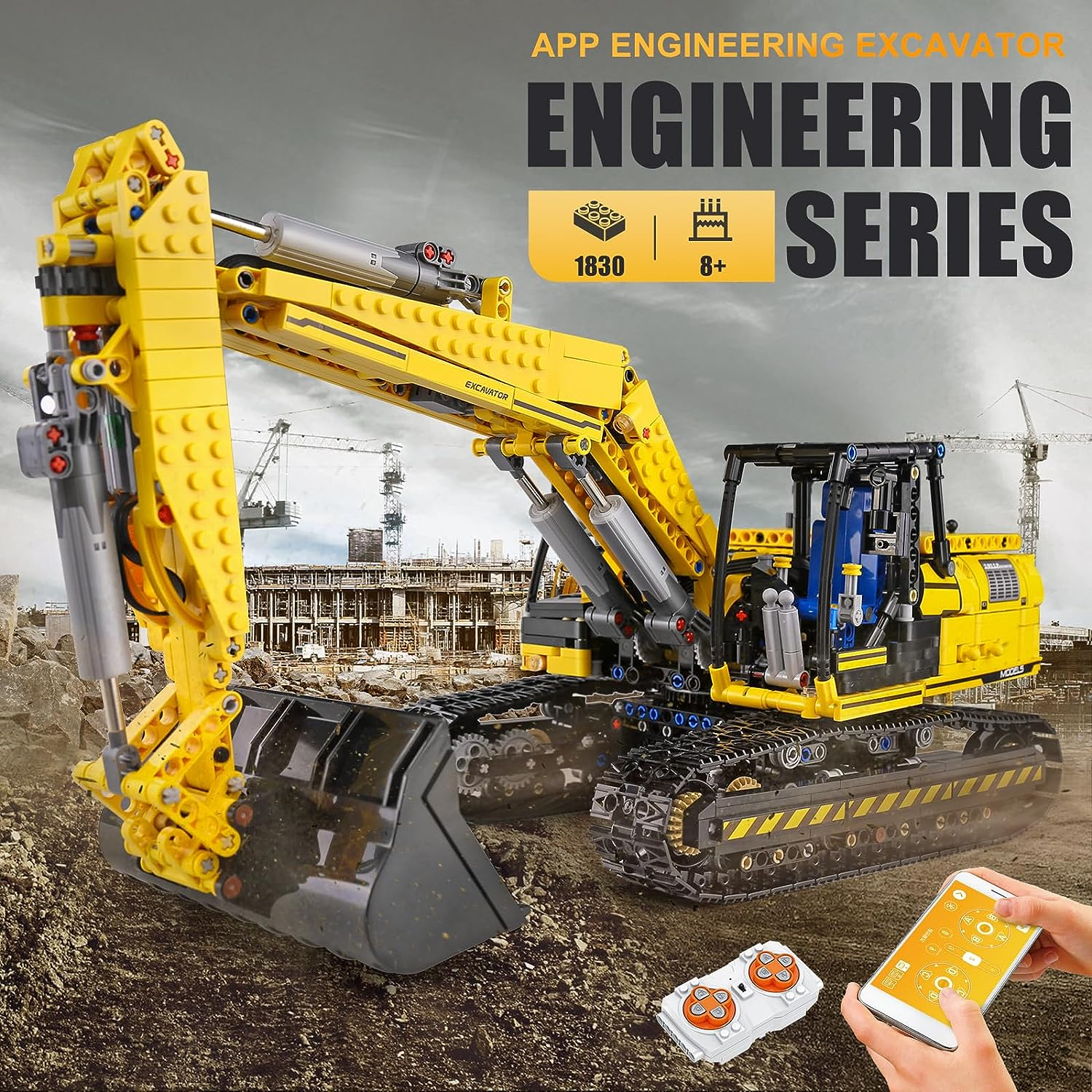 Mould King 13112 Excavator APP RC Technology Truck Car, Building Block Construction Model Remote Control Kit, Adults Kids Toys Gift MOC STEM image number 2